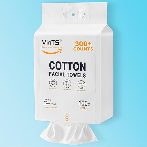 VinTS Toalla facial de algodón desechable, paquete de 300 unidades de gran tamaño para toallitas de maquillaje, diseño de doble cara, toallitas de