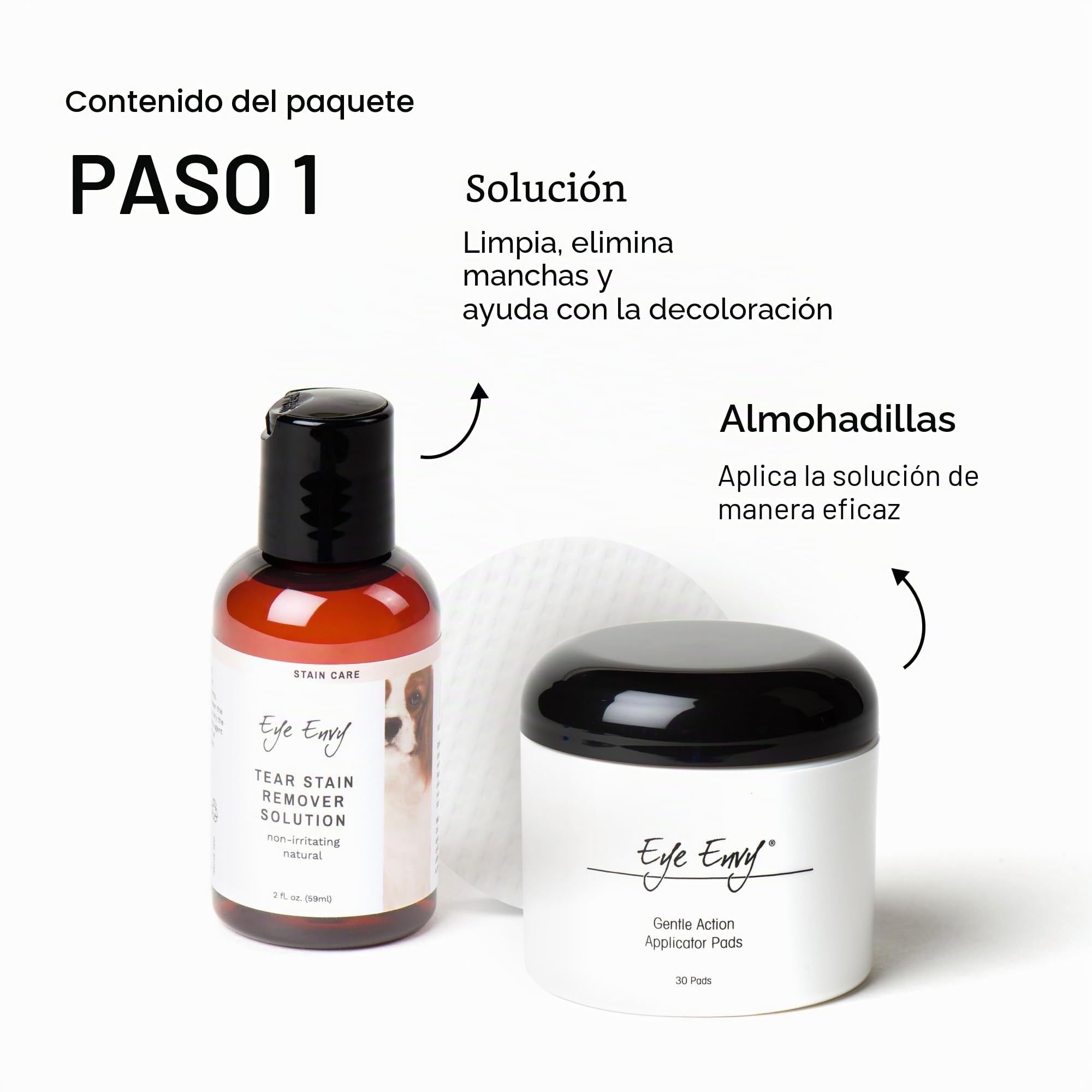 Eye Envy Kit quitamanchas de lágrimas de perrode Inicio | Esenciales para Manchas de lágrimasen un Kit en un Sistema de 2 Pasos | Dura 30-45 días | Solución 2 FL.oz
