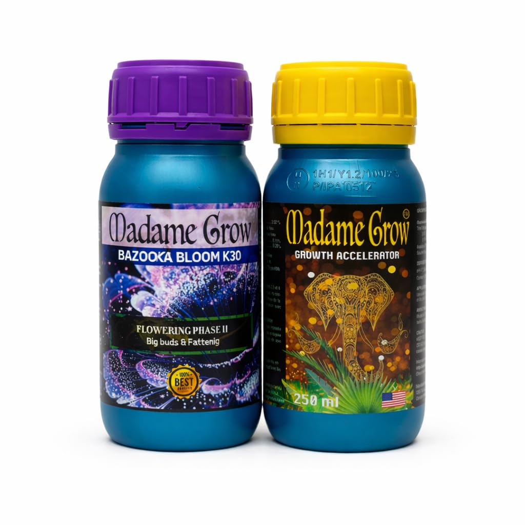 Madame Grow | Kit Engrais Floraison 2x250ml — Croissance & Floraison, Growth Accelerator + Bazooka Bloom K30 | Stimulateur Racinaire & Booster PK | Bio Liquide | Intérieur & Extérieur