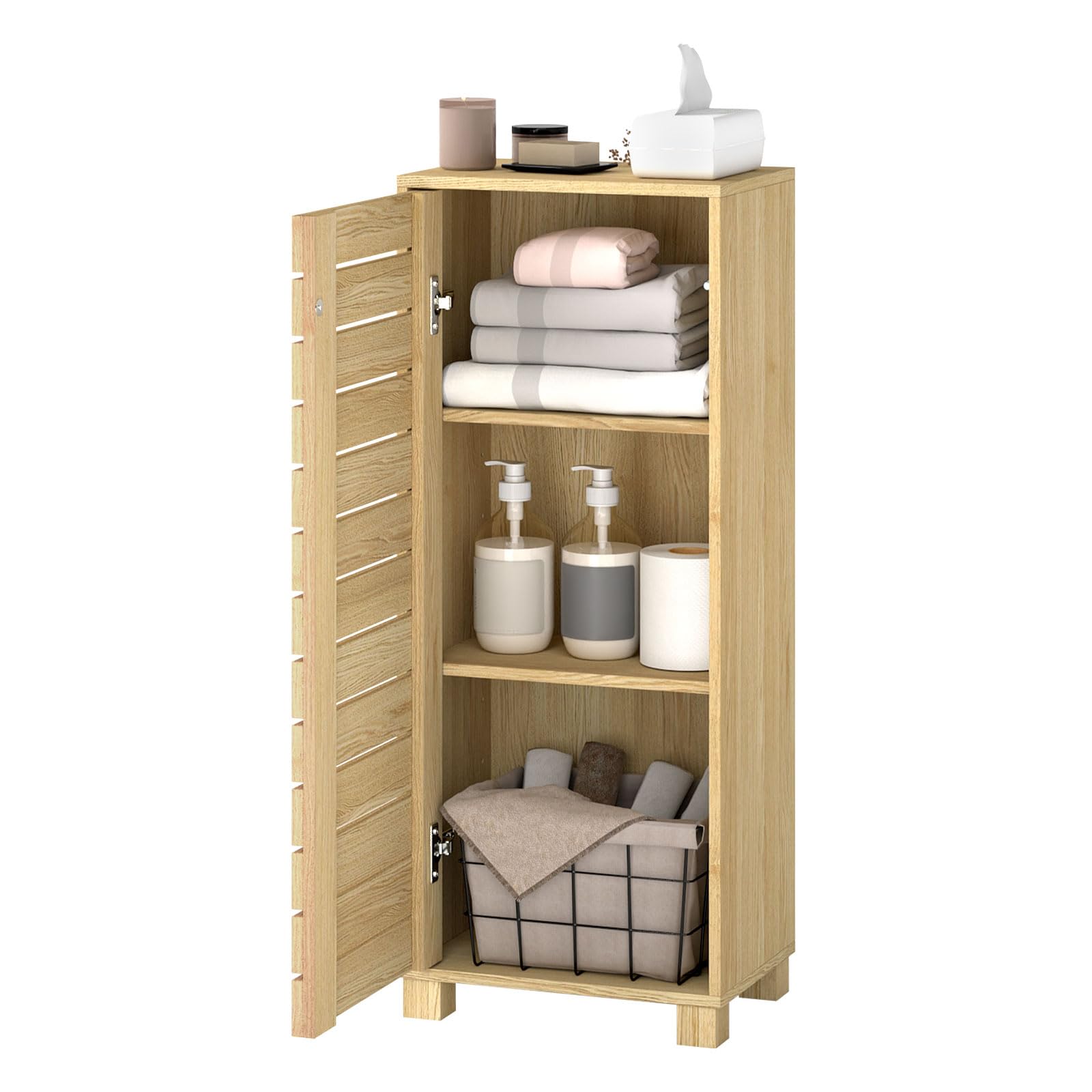 Levede Bathroom Storage Cabinet, Small Bathroom Cabinet, Bathroom Floor Cabinet with Push-Open Door and Adjustable Shelves, Oak Effect (34 x 23 x 83.5cm)