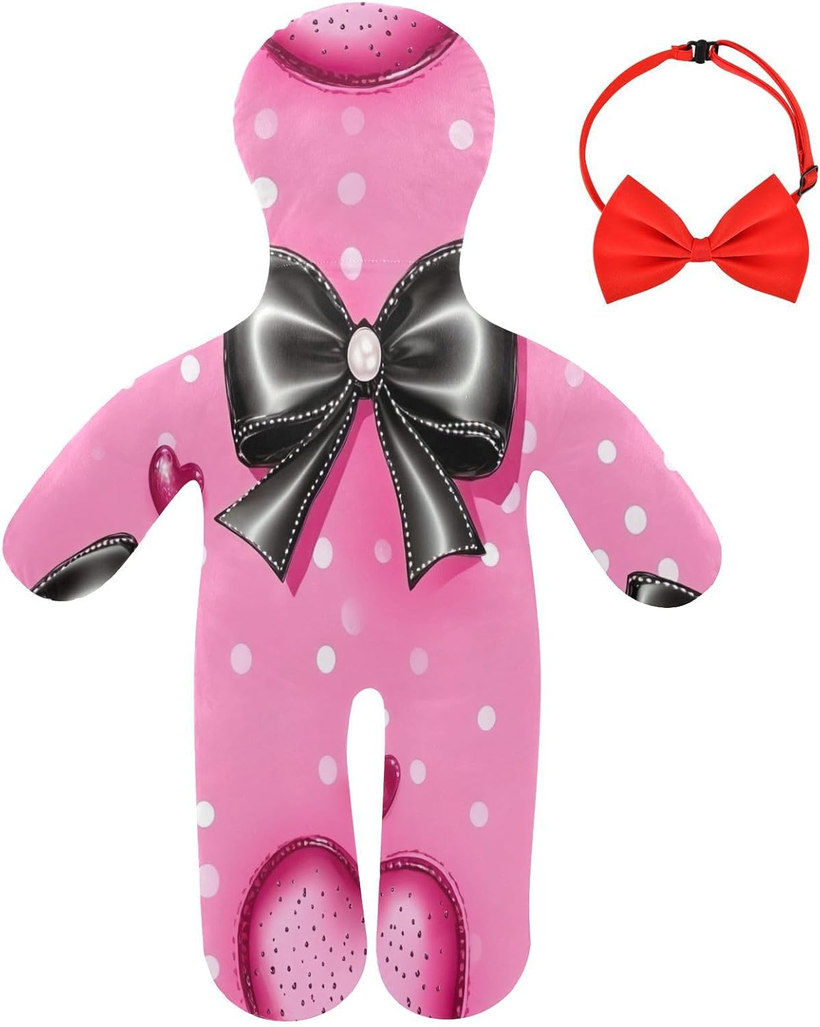 Rose Red Bow Tie Human-Shaped Pillow Soft Body Pillows Washable Velvet Pillows for Anxiety Relief Sleeping Cuddling & Support