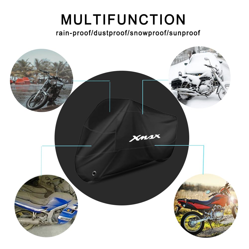 Housse de protection de moto imperméable pour extérieur et intérieur 210D en polyester anti-poussière, coupe-vent et anti-neige pour XMAX X-MAX 125 250 300 400 (265 x 105 x 125 cm)