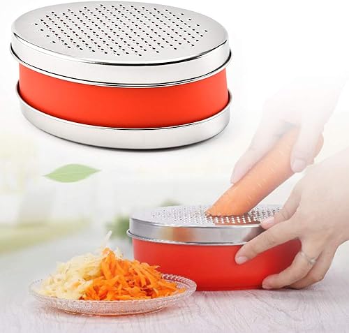 Miniatura 4 de Rallador de queso con recipiente de almacenamiento de alimentos y tapa, triturador de acero inoxidable para queso y verduras, Talla libre, Rojo