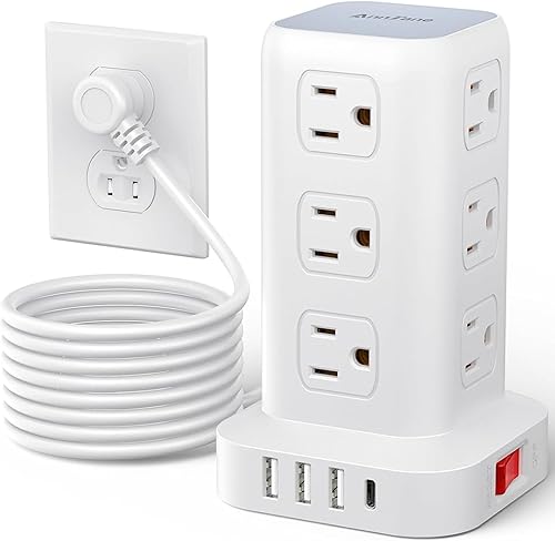 Miniatura 9 de Protector de Sobretensión Regleta de Alimentación con Cable de 6.5 Pies, Regleta de Alimentación de Torre con 4 Puertos USB (1 USB C), Cable de