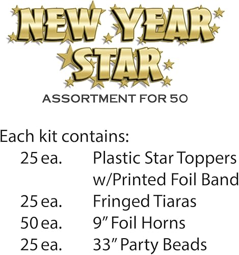 Miniatura 2 de Beistle Kit de fiesta surtido de estrellas de año nuevo dorado para 50