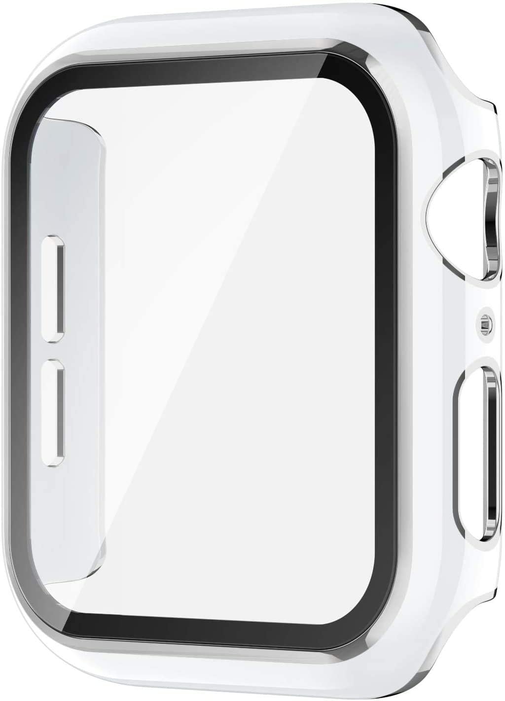 OJOS Bumper Case Compatible with Apple Watch 44mm Series 8, Series 6, Series 5, Series, Series se, Built-in Tempered Glass Screen Protector (White/Silver)