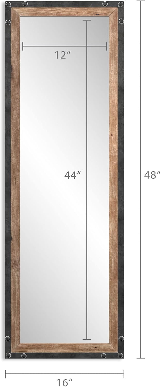 Rustic Brown Wood and Metal Full Length Leaner Mirror