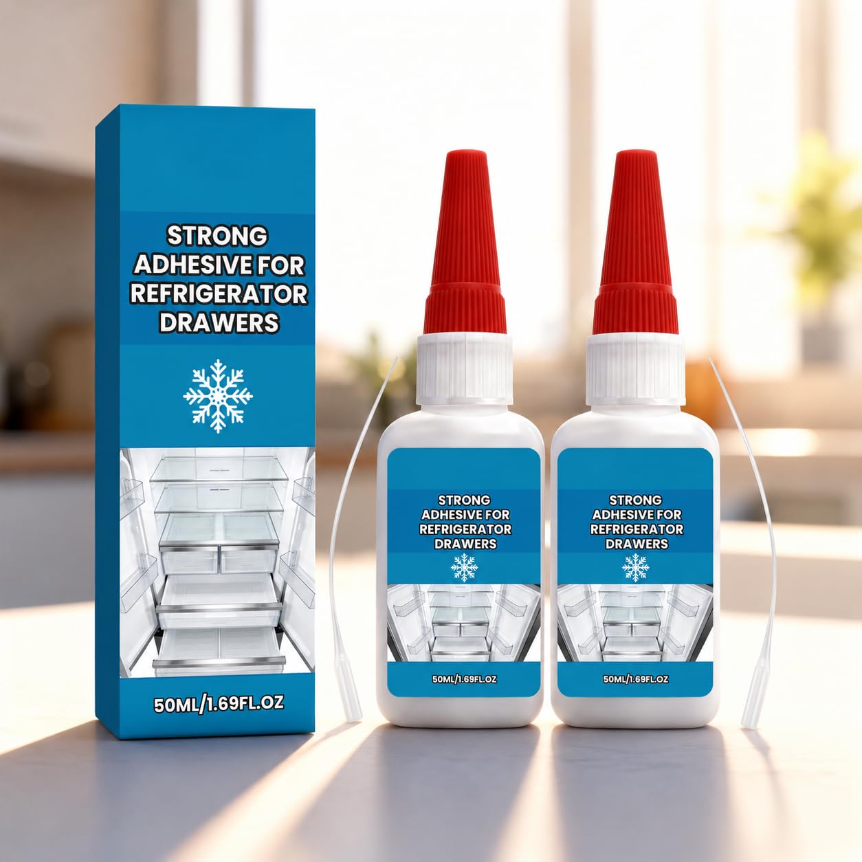 Universal freezer drawers Strong Adhesive, 2026 New Strong glue for plastic, Refrigerator drawer adhesive, Fast Drying, Low Temperature Resistant, Transparent Glue Layer, 50ml (2PCS)