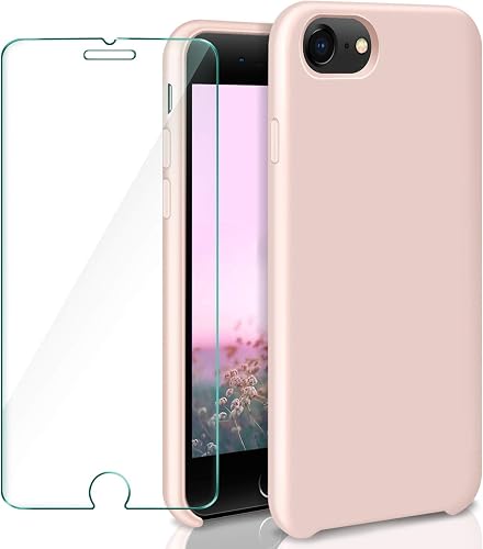 AROYI Cover iPhone Silicone custodia  Pellicola Protettiva Vetro Temperato Antiurto Case Cover con Morbida Microfibra Fodera per iPhone iPhone 4 7 pollici Rosa