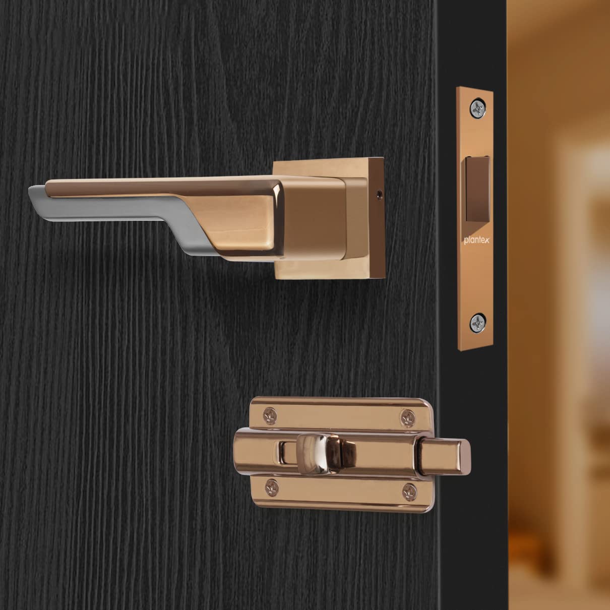 Plantex Heavy Duty Door Lock – Bathroom Door Lock/Mortise Keyless Handle Set for Home/Bathroom/Store Room/Balcony/Office with Baby Latch (7093 – PVD Choco & Satin Black Matt) — Amazon image 3