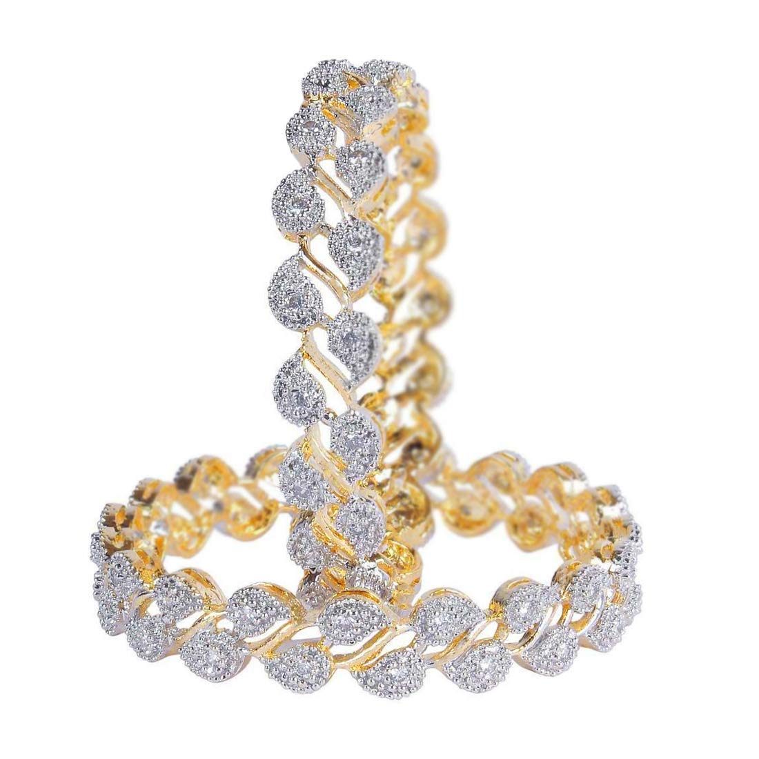 T4 Jewels Leaf Design CZ Stones Studded Silver Plated Traditional AD Bangles Set For Women & Girls_2.10 (B0CPJT6ZDW) Amazon Price History, Amazon Price Tracker