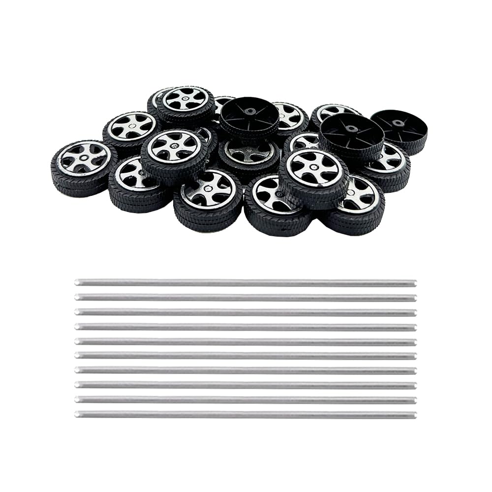 20PCS Toy Car Wheel Plastic Car Wheel with 2mm Dia Round Shaft Axles for RC Car Truck Robot DIY Model Toy Wheel Replace Parts (Style 1)