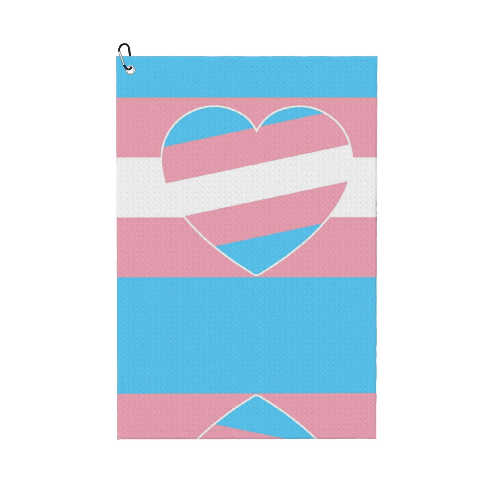 peiyeety Transgender Flag Love Microfiber Golf Towel with Carabiner Clip, 16x24 Inch Absorbent Waffle Weave Towel for Golf Bags