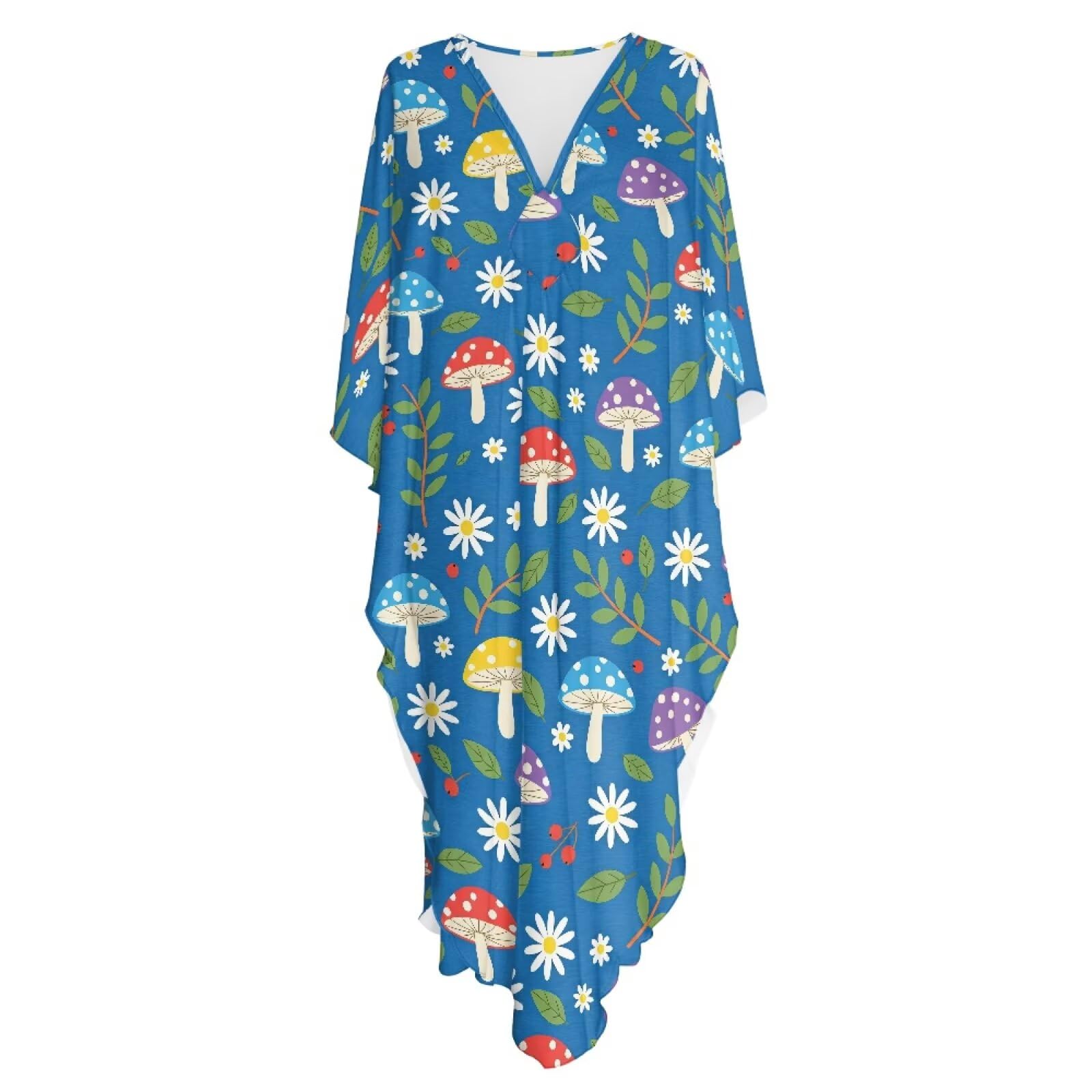 Poceacles Abiti lunghi da donna taglie forti caftani con scollo a V copertura da spiaggia maniche a pipistrello estate primavera autunno vestito coverup