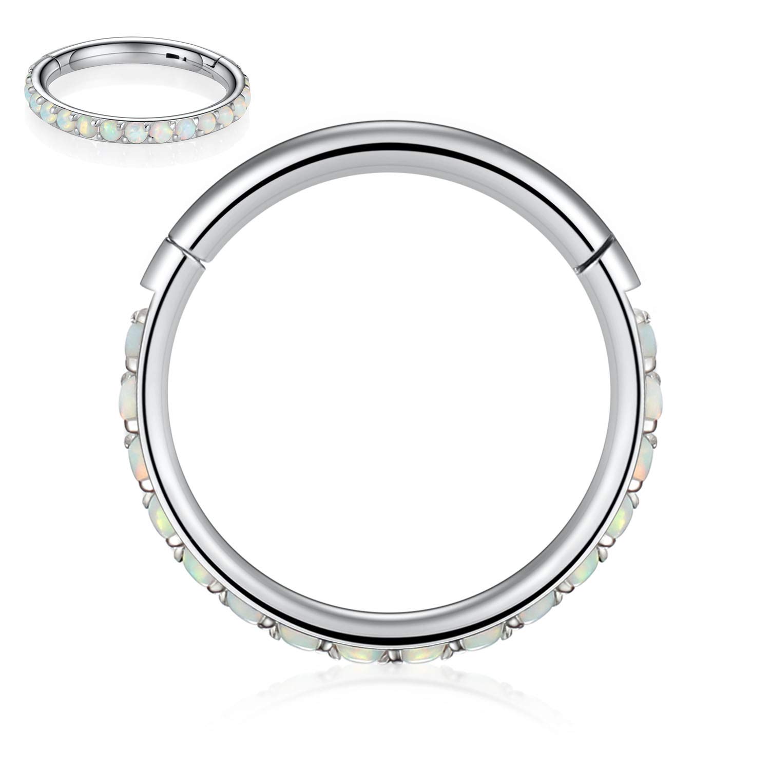 hengkaixuan CZ/Opal Nose Rings Conch Jewellery Septum Clicker 316L Surgical Steel Segment Ring Helix Cartilage Earrings Hoop Daith Tragus Rook Piercing Jewellery — view 62