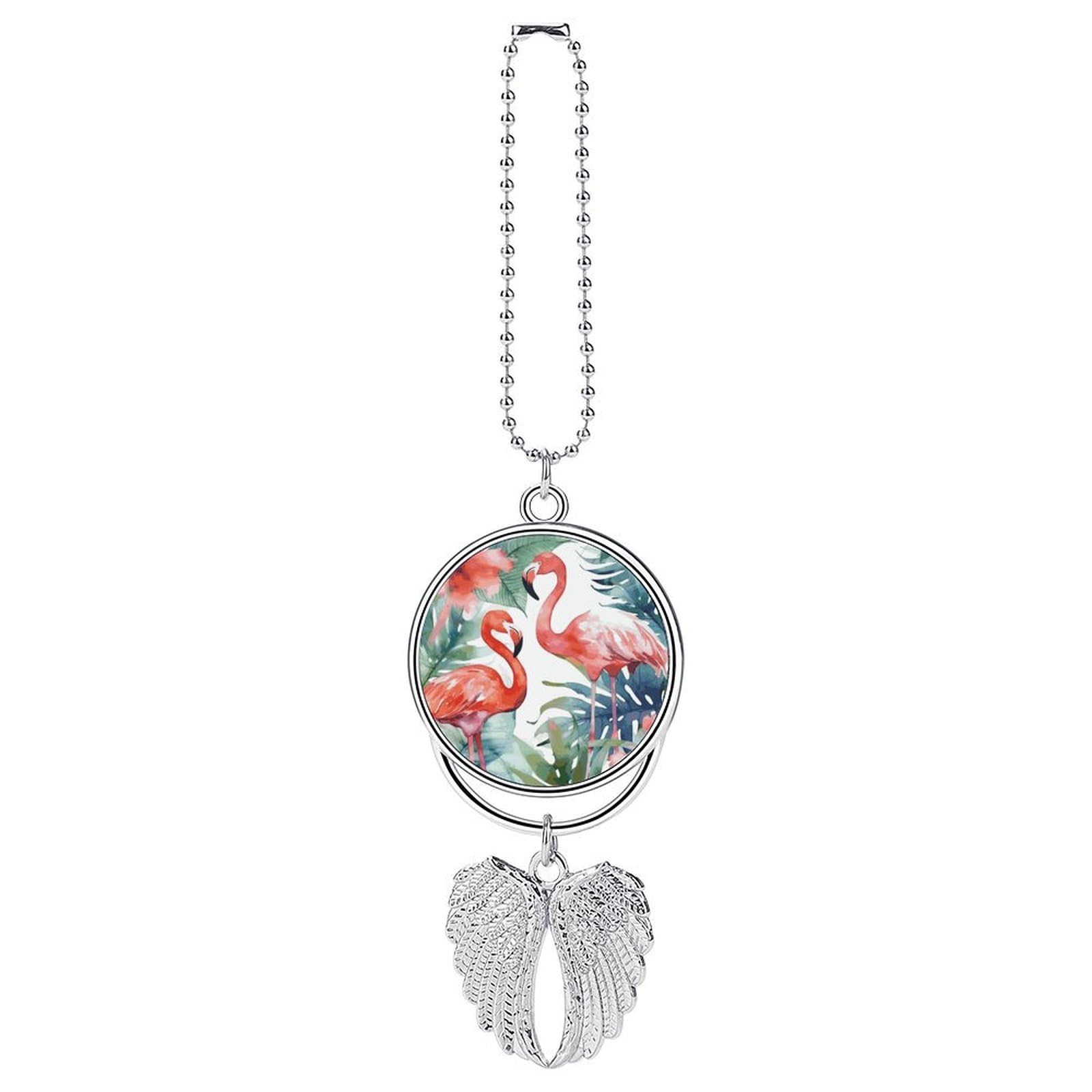 Suspension rétroviseur flamants roses aquarelle déco voiture tropiques