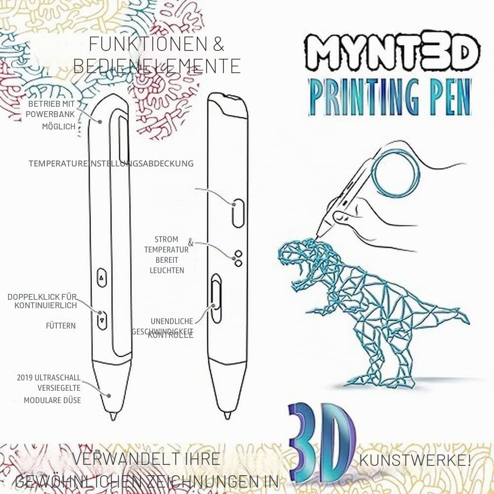 MYNT3D Super 3D-Stift, 1,75 mm ABS und PLA-kompatibler 3D-Druckstift