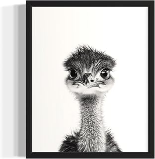 aj decor Emu UnFramed Wall Art Print Poster, Cute Animal Black and White Picture Painting Nature Kids Children's Room Nursery Bathroom Play Room 159B (Emu, 14" L x 11" W, Unframed)