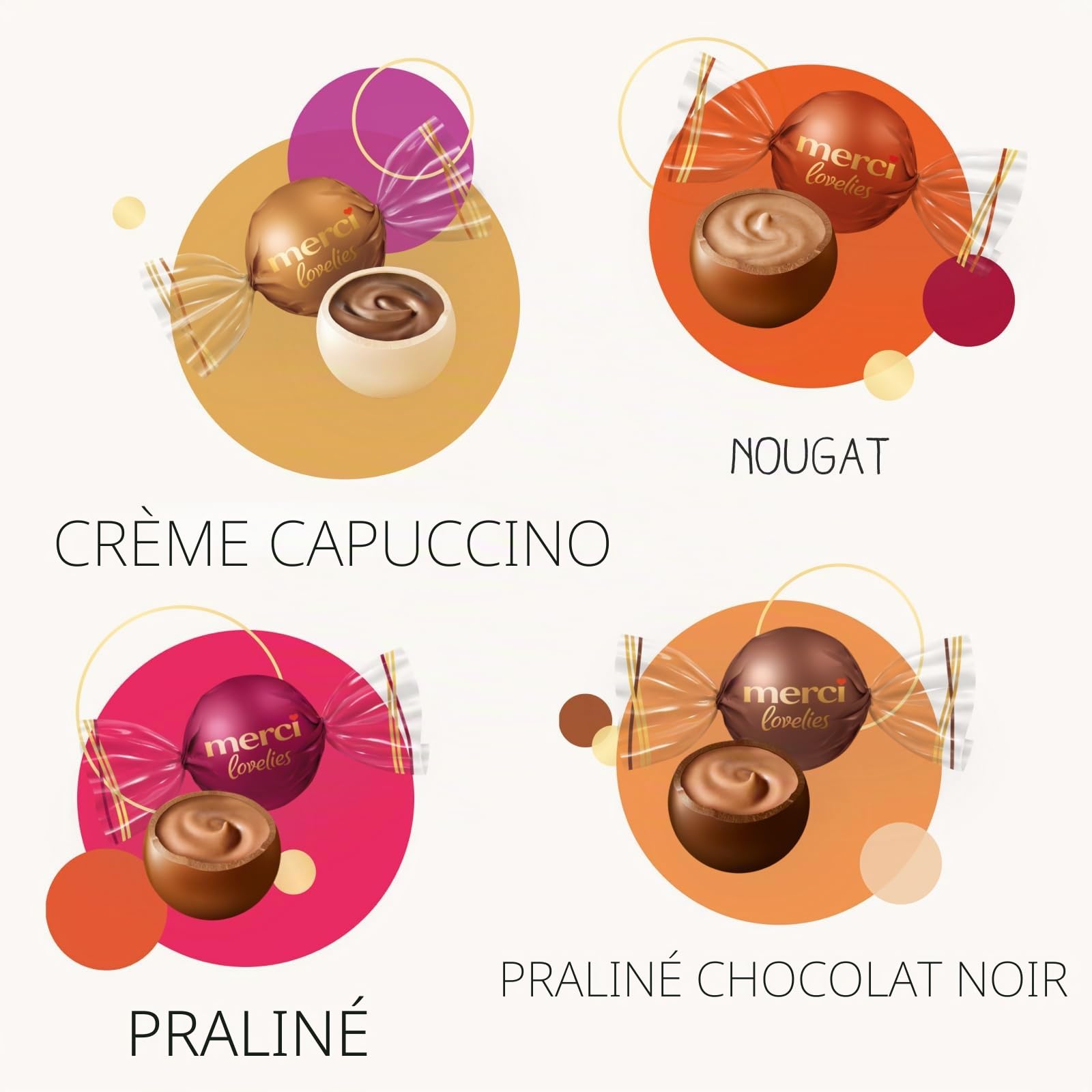 merci lovelies Creamy - 1 x 185g - Mélange de chocolats avec spécialités de chocolat farci