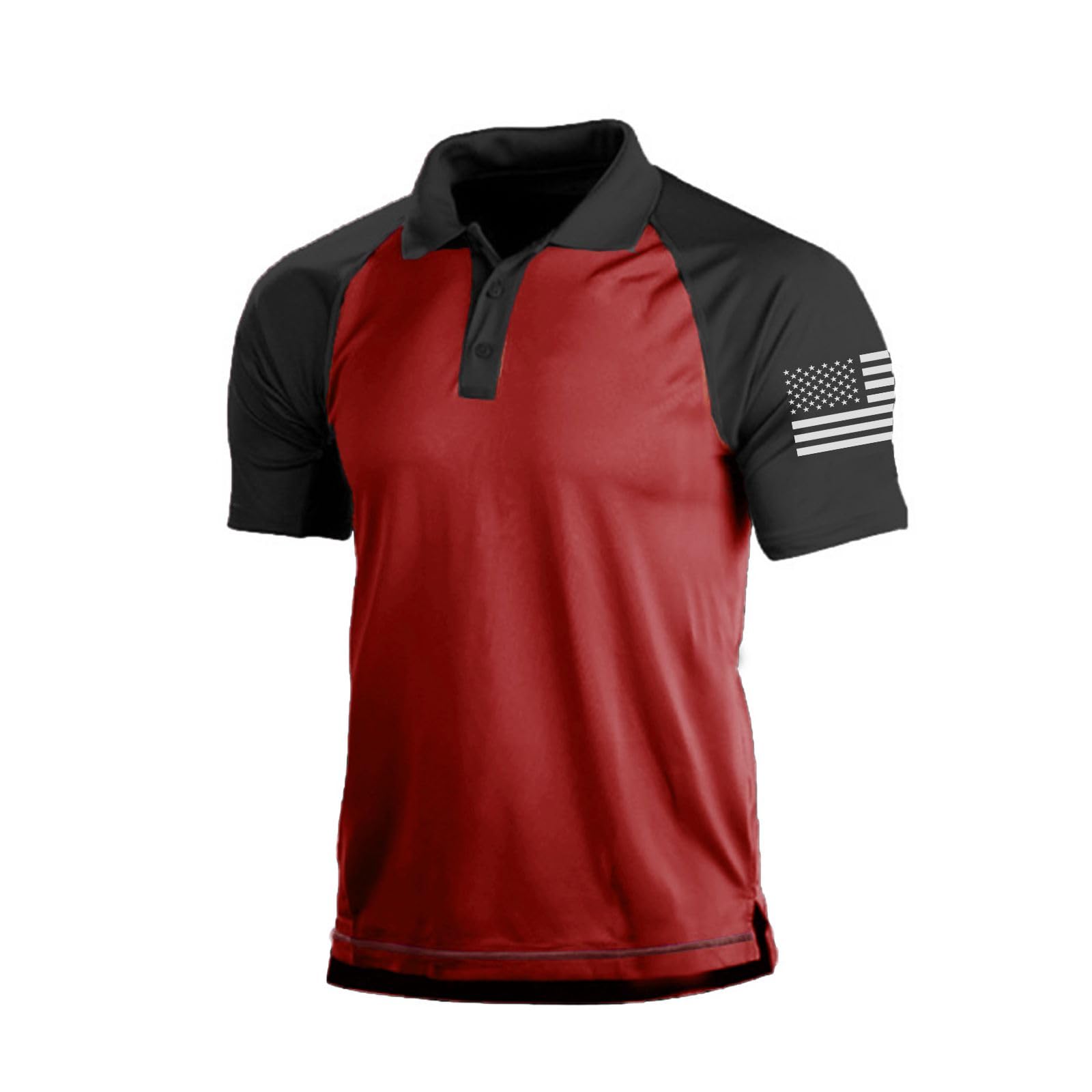 H HYFOL Short Sleeve Polo Shirts for Men Graphic Stretch Casual American Patriotic Raglan Golf Polos for Men