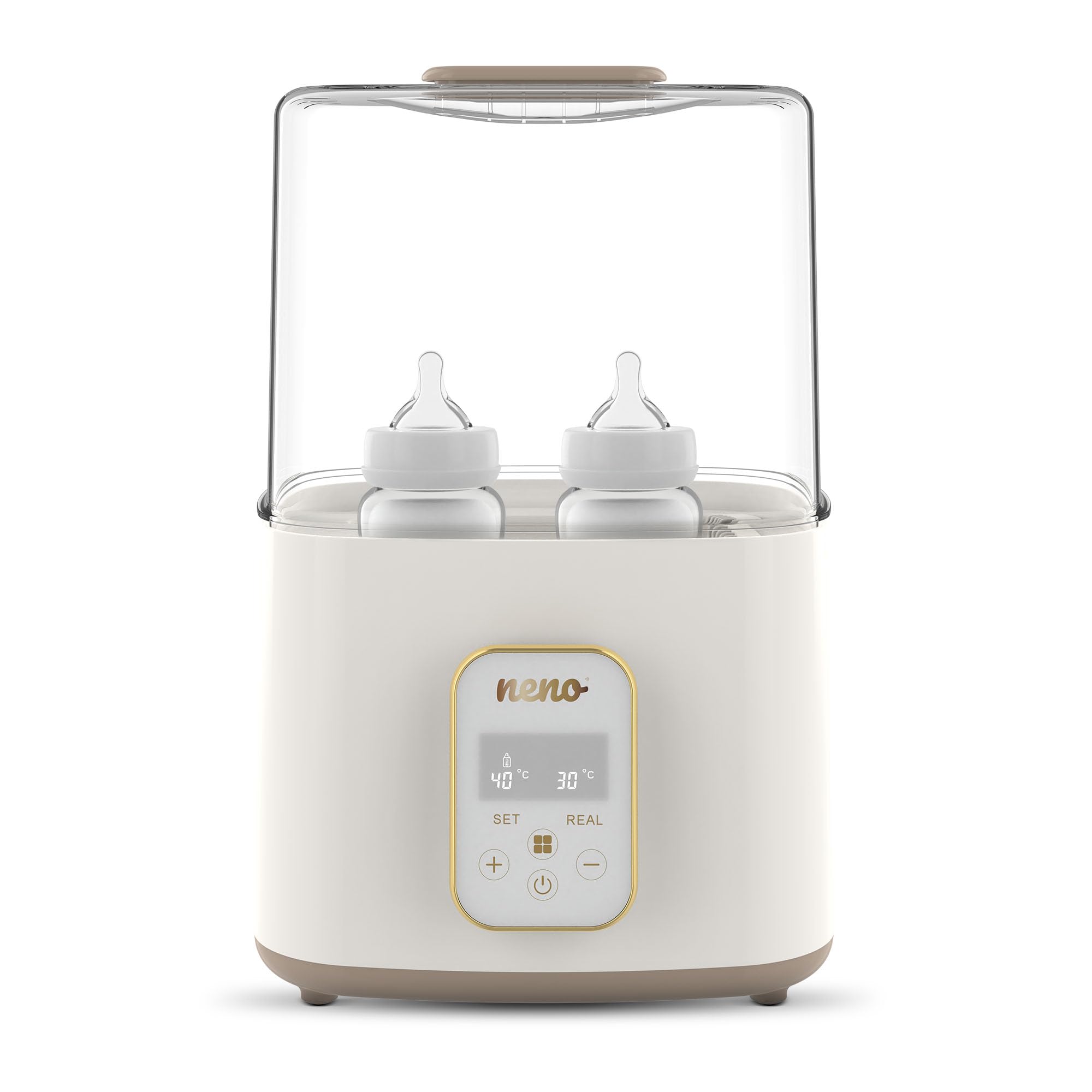NENO Puro Sterilisator für Babyflaschen – 4-in-1 Gerät mit Trocknung & Flaschenwärmer Baby – Dampfsterilisation 100°C – Touch-Bedienfeld – Platz für 4 Flaschen