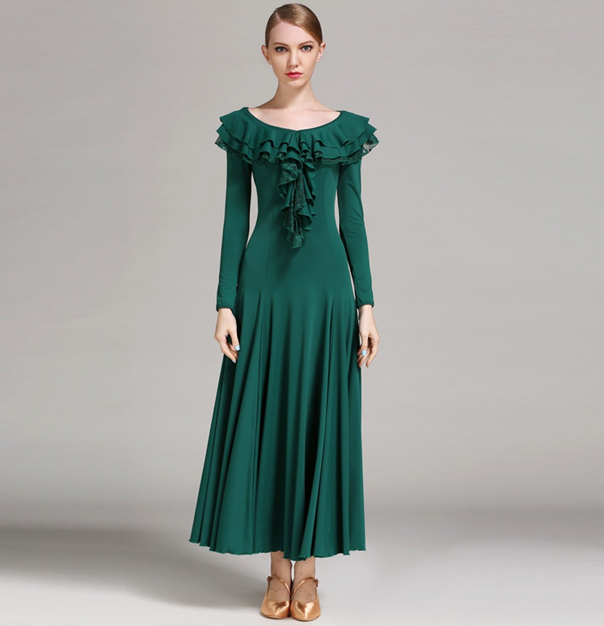 NAKOKOU Women Ballroom Dance Dress Standard Dance Flamenco Waltz Foxtrot Dance(Green,XXL)