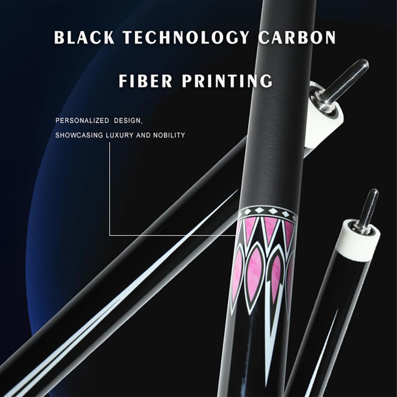 Stecca da biliardo professionale in fibra di carbonio, 2 pezzi, materiale T700, 1/2 Break Stecca da biliardo, design high-tech, impugnatura anti sudore, ideale per la tavola domestica/pub