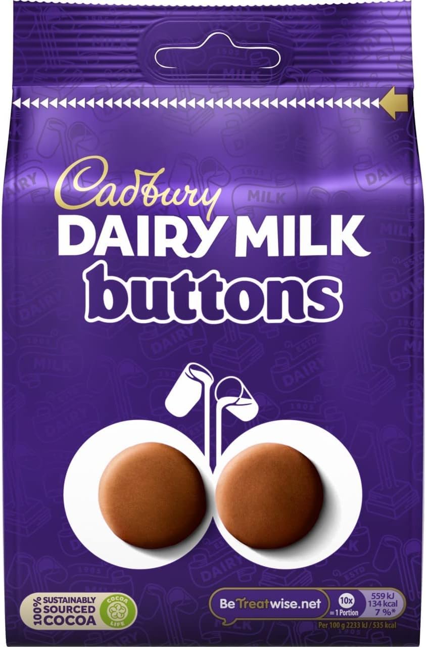 Cadbury Dairy Milk Giant Buttons Chocolate Bag, Delicious Milk Chocolate Treats, 119 g (Pack of 1)