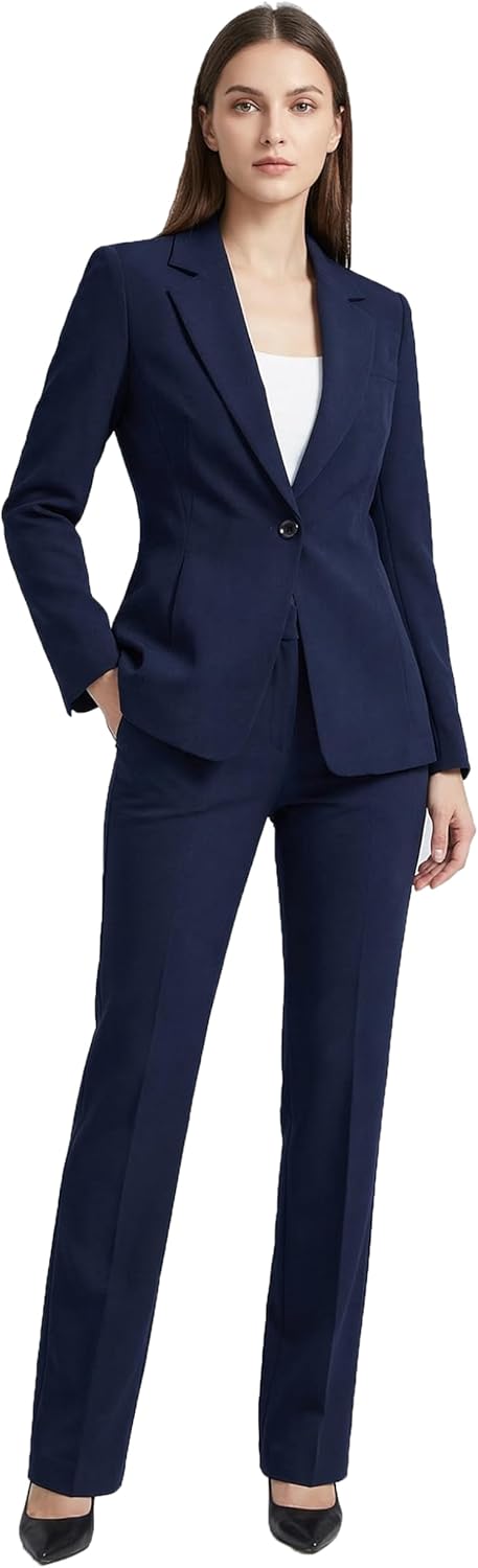 Ahlaray Women's 2-Piece Suit Set - Slim Fit Blazer and High-Waisted Pants Formal Workwear for Office, Business Meetings & Interviews Navy Blue