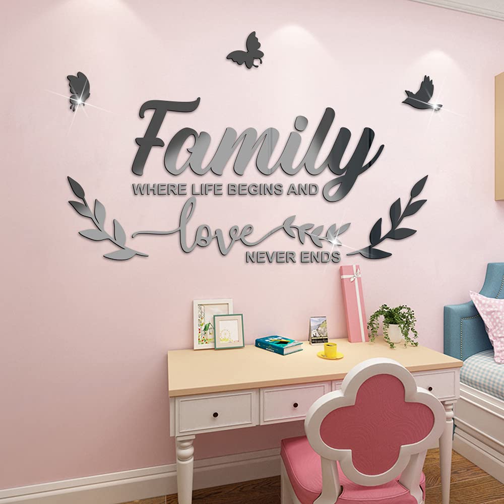 3D Family Butterfly Mirror Wall Sticker Decoration Sofa Background Wall Sticker Wall Sticker Wall Decoration Wall Decoration Decals for Living Room Bedroom Home Decor Black - Image 2