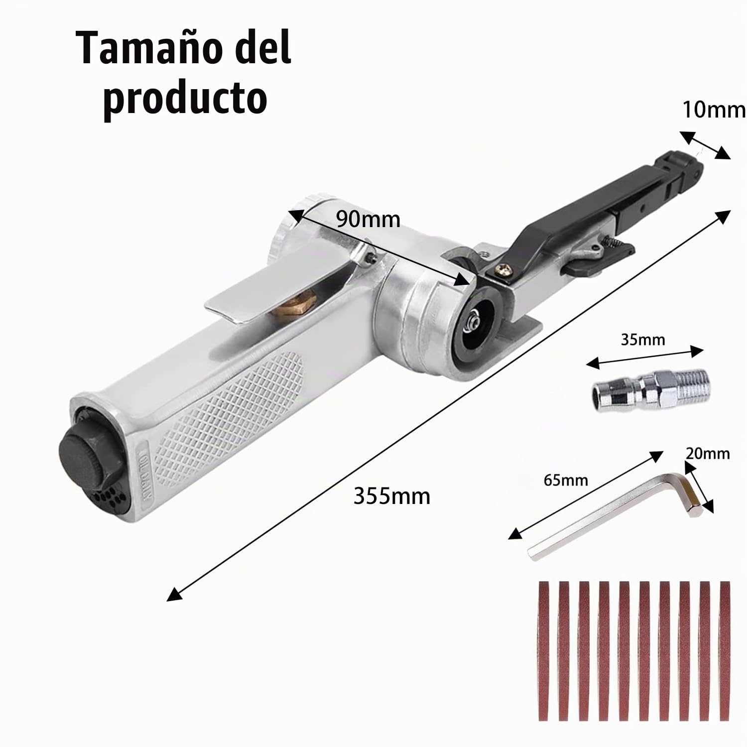 Lijadora de Banda Aire,Bandas de Lijado 520 x 20 mm,con 10 Bandas de Lijado,para Madera,Metal,Piedra para Lijar,Limar