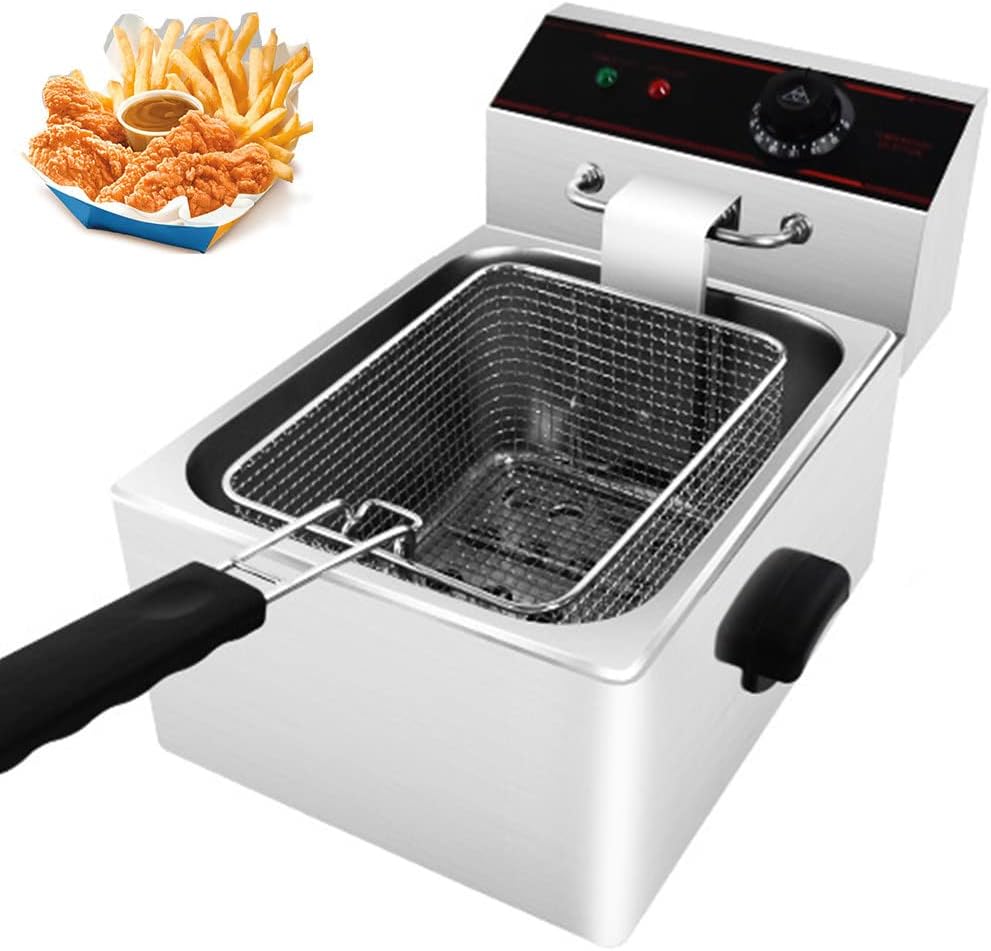 8/16l Universal Electric Fryer, Stainless Steel Table Top Large Capacity Fryer for Kitchen Business, Can Fried Chicken, French Fries, Chicken Cutlets,220V-8LSingle-cylinder