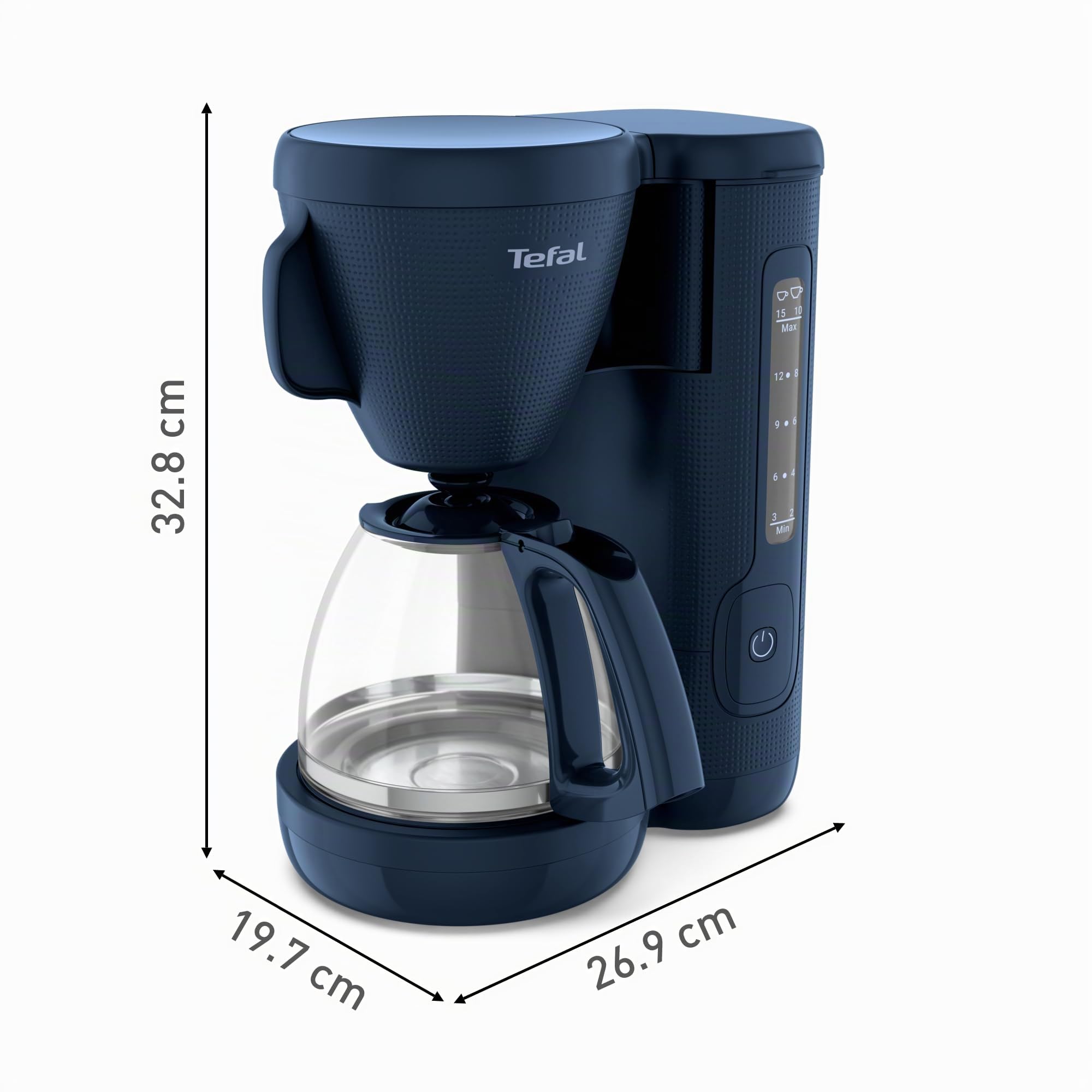Tefal Morning CM2M1410 - Cafetera de filtro, jarra de cristal, depósito de agua de 1,25 litros, función de mantenimiento del calor, filtro permanente, indicador de nivel de agua, color azul