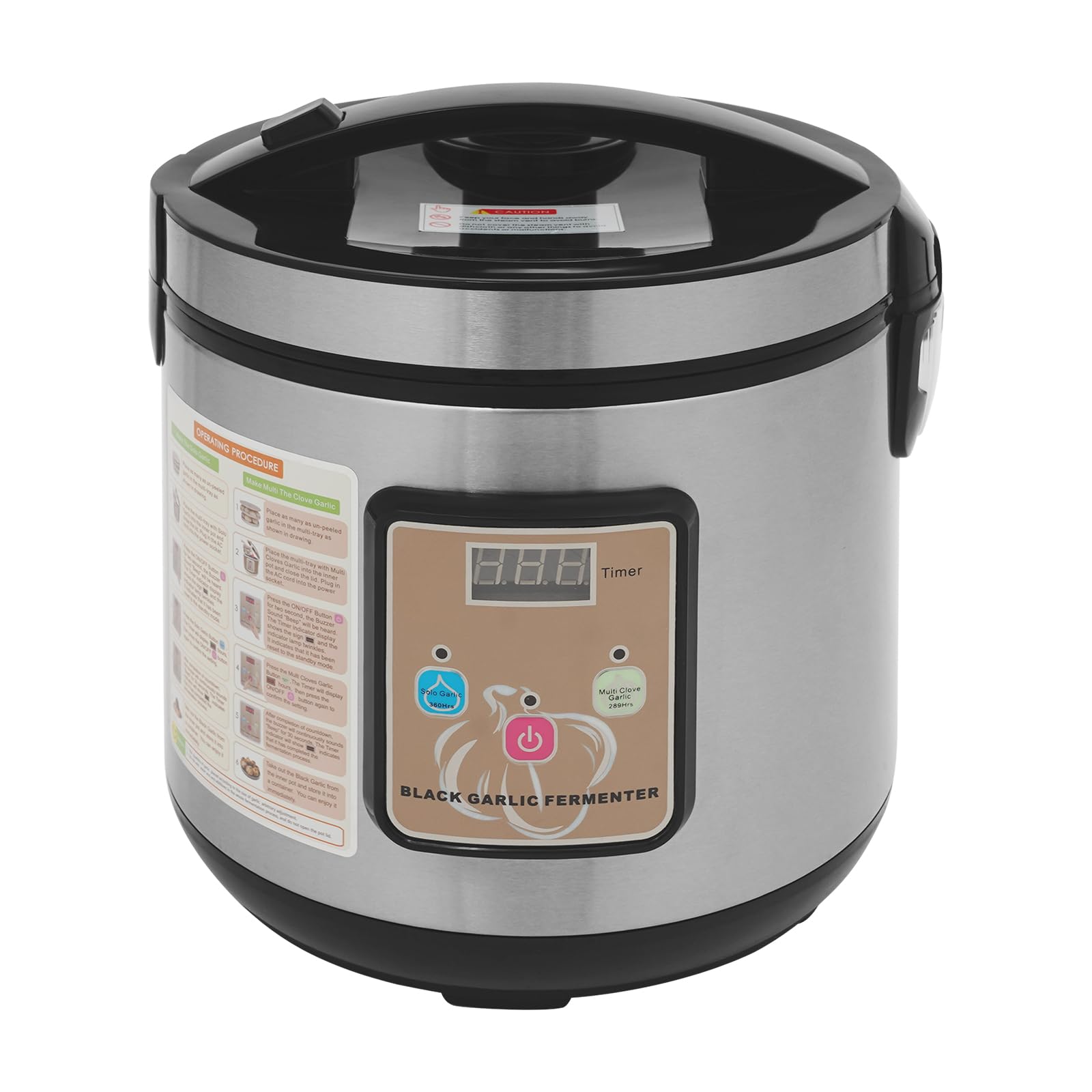 6L Schwarzen Knoblauch Fermentationsmaschine, 90W Einstellbare Temperatur Automatische Knoblauchfermenter, Knoblauchkocher Garlic Maker für Privaten und Gewerblichen Gebrauch (Schwarz + Silber)
