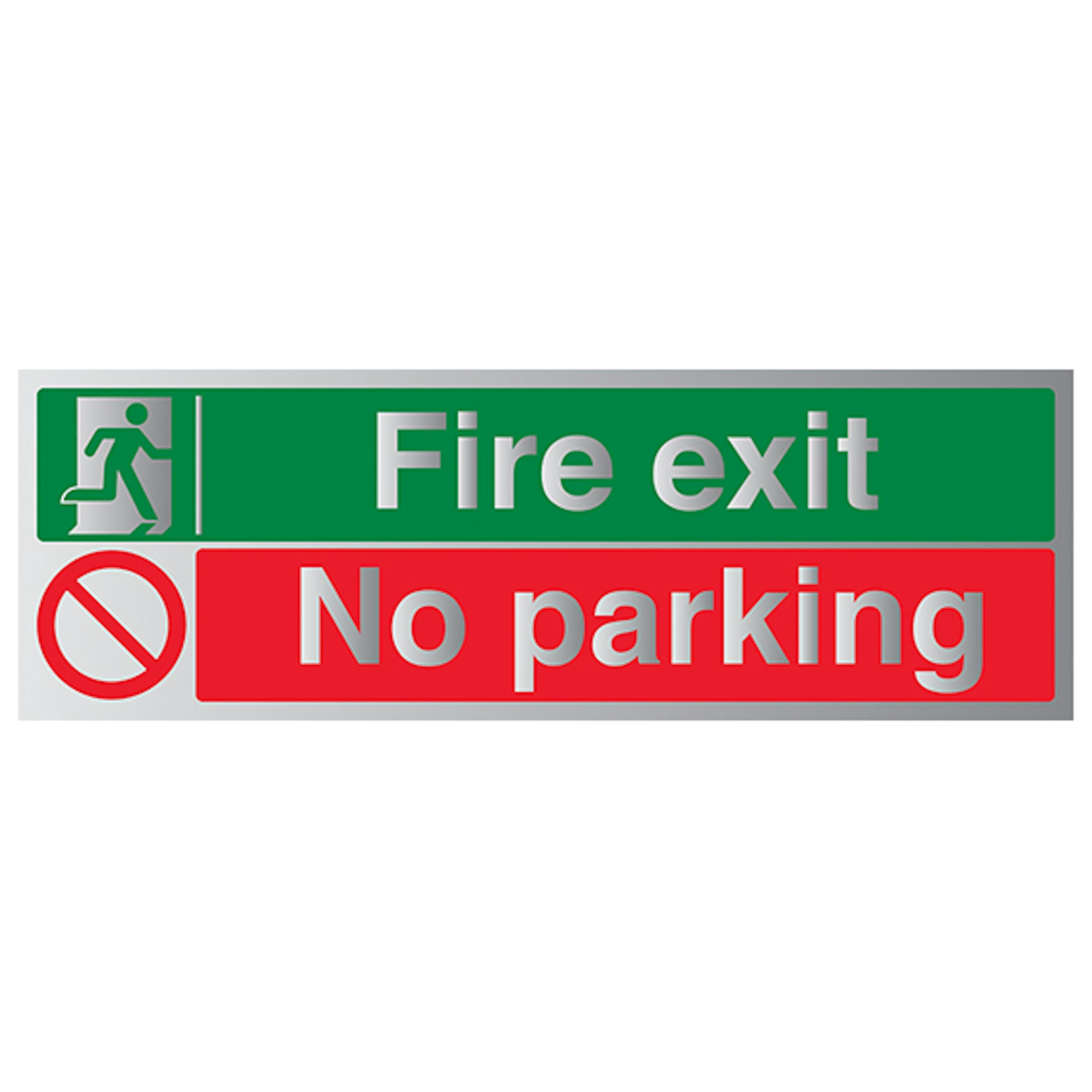 V Safety Fire Exit/No Parking 300 x 100 mm - 3mm Brushed Aluminium Composite Safety Sign
