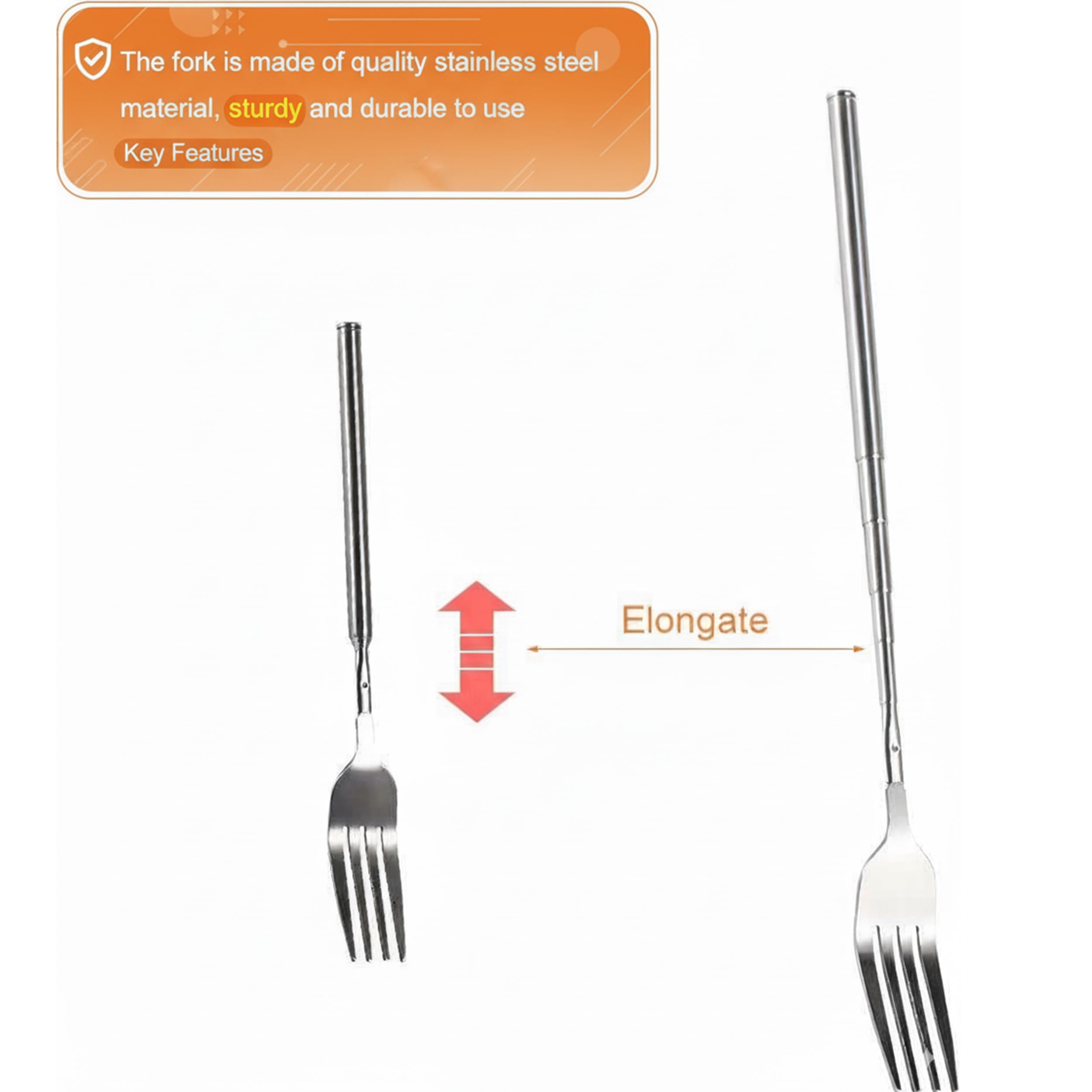 2 Pc Extendable Fork, 8.7 to 25.4 Inch Telescopic Prank, Retractable Stainless Steel Fork for BBQ, Dinner, Fruit, Dessert – Sturdy and Durable Comical Tableware — Amazon image 3