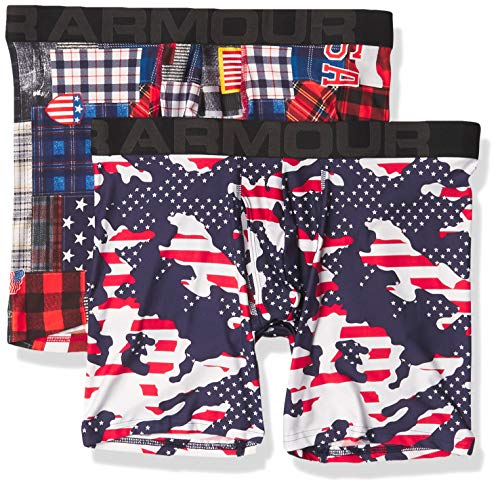 Under Armour Men's Tech 6-inch Novelty Boxerjock 2-Pack , Midnight Navy (410)/Red , Large