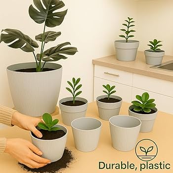 Home Garden Ornaments Decorative Plant Pots Indoor U2013 Striped Indoor Plant Pot For Home And Garden (Diameter 18cm, Navy Blue