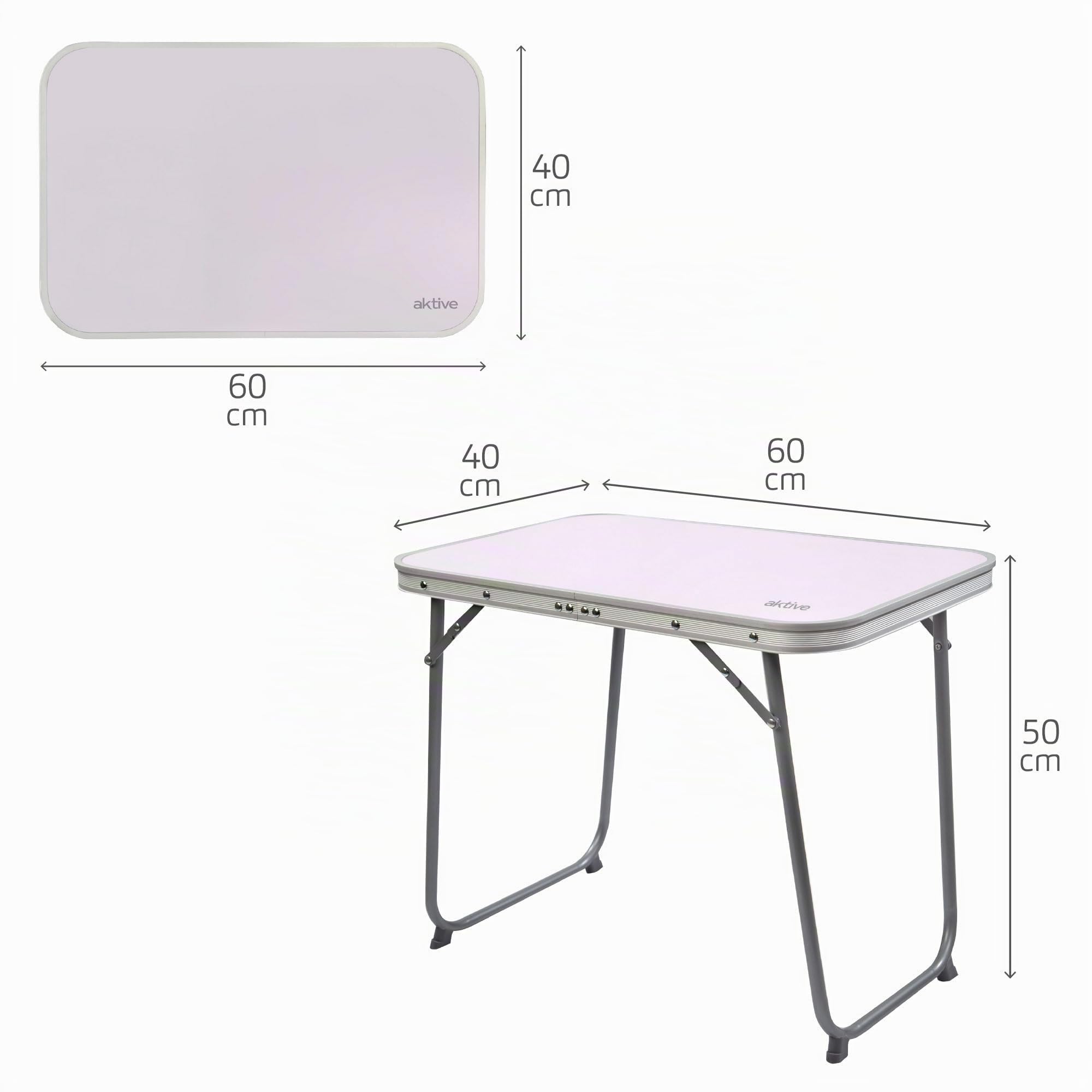 AKTIVE Tavolo da campeggio pieghevole, tavolo leggero, gambe pieghevoli, dimensioni 60x40x50 cm, legno MDF, struttura in acciaio, colore malva, maniglia per il trasporto, Campeggio