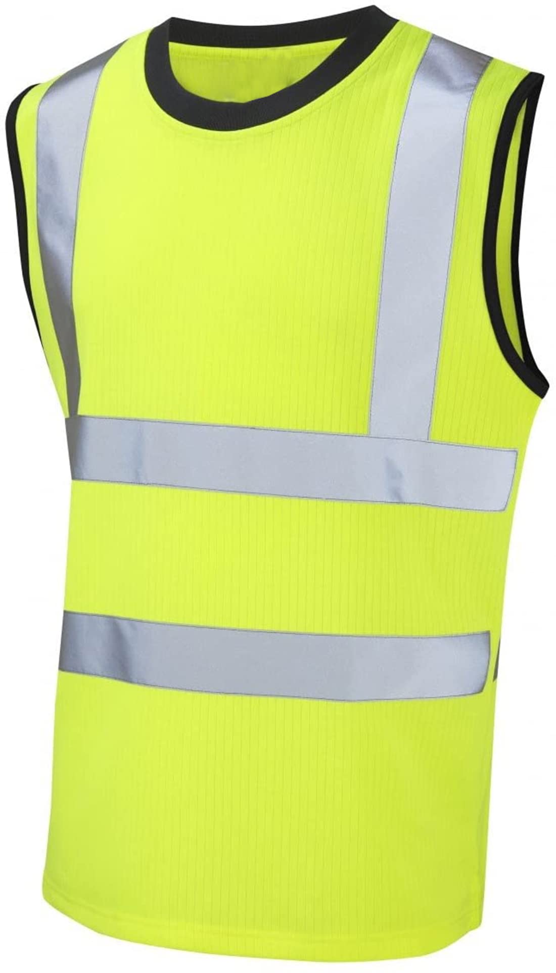 GenericMMK Manchester® Hi Vis Viz Work Utility Sleeveless Round Neck T-Shirt Warning Vest | High Visibility Safety Security Workwear Double Tape Tank Top Plus Size S-XXL