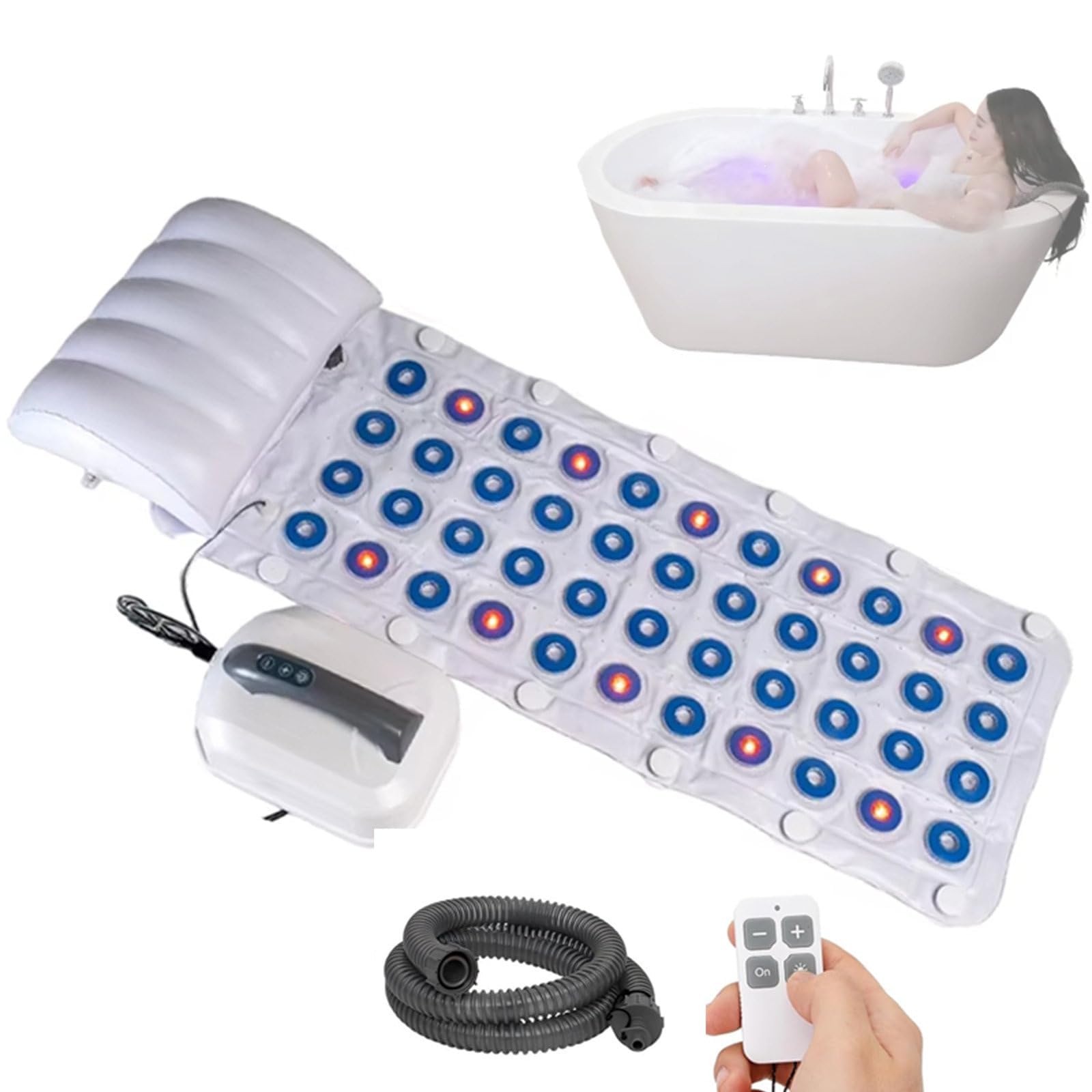 Przenośna Mata Do Wanny Spa Z Masażem Bąbelkowym | Masażer Całego Ciała Z Pilotem | Pilot Zdalnego Sterowania I światła LED | 93 Strumienie | 6 Poziomów Regulacji