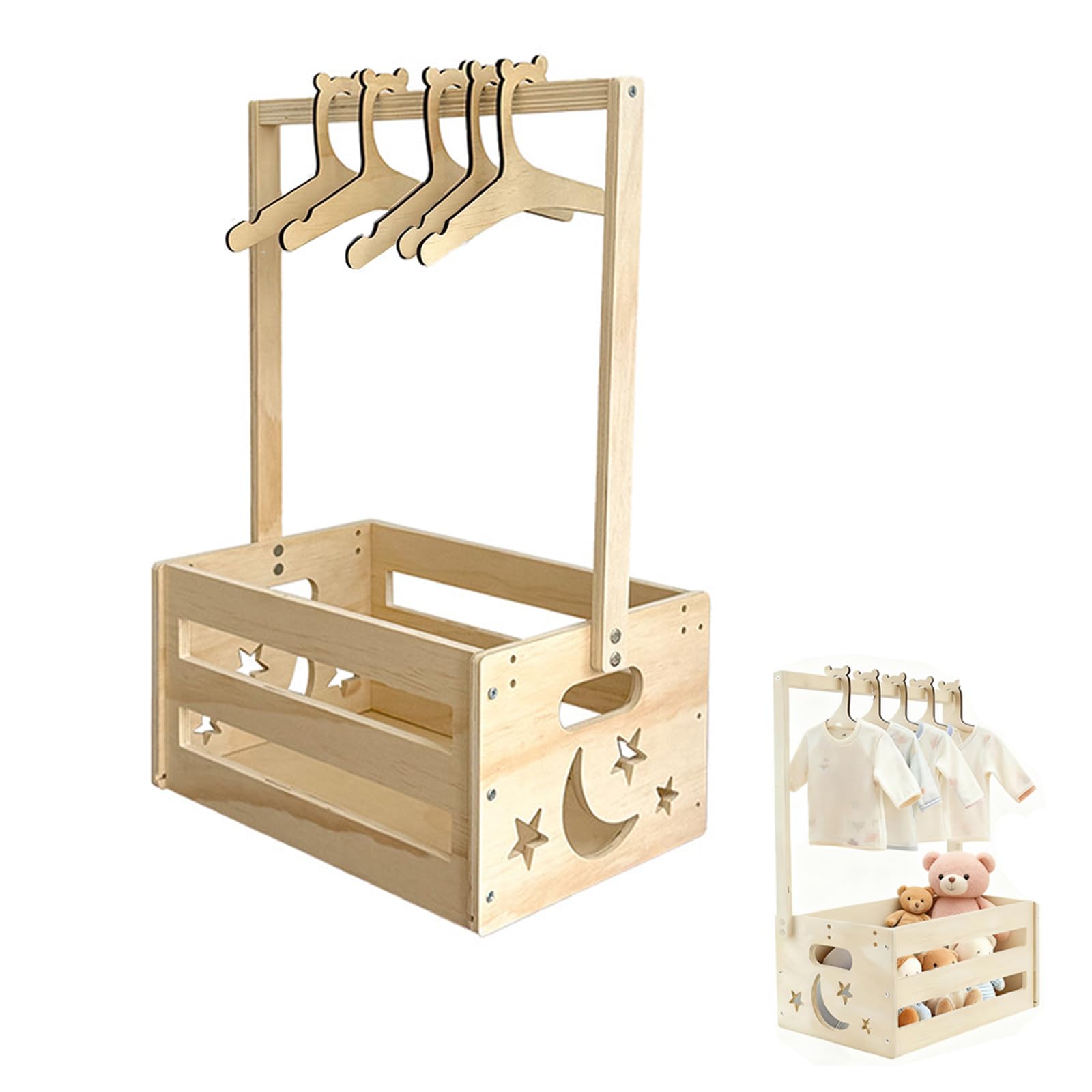 chiquieray Portable Baby Shower Crate Box,Wood Baby Storage Crate with Handle & 5 Hangers for child Shower Pregnancy New Parent Gifts