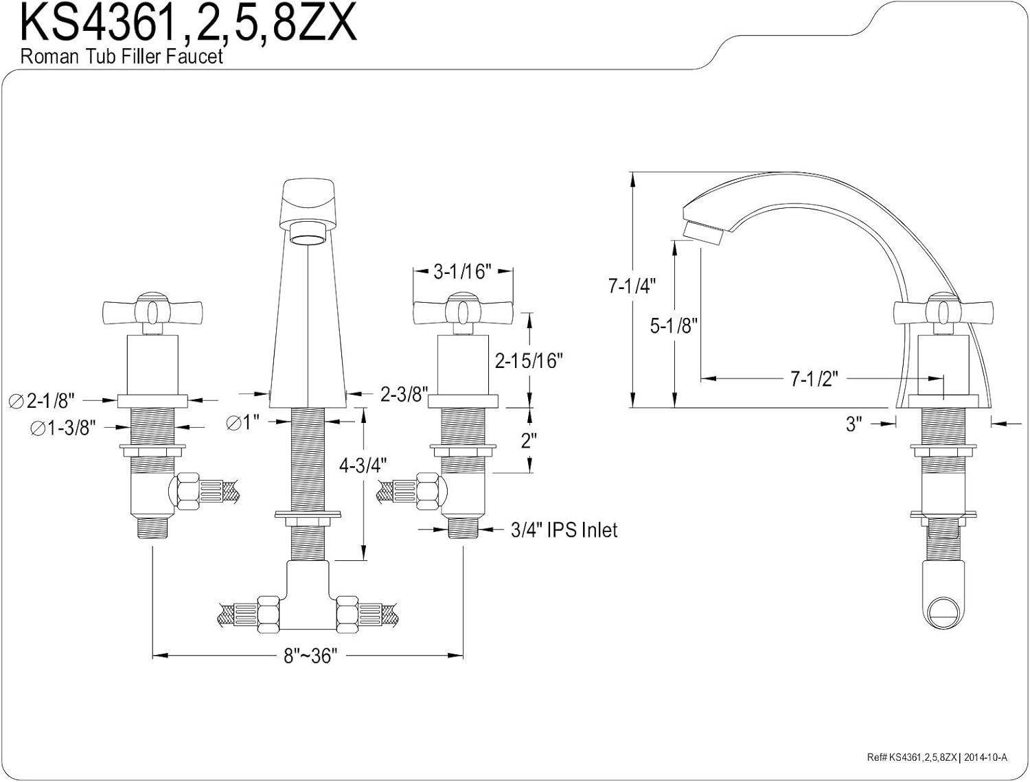 Best Review KINGSTON BRASS KS4368ZX Millennium Roman Tub Filler, Brushed Nickel