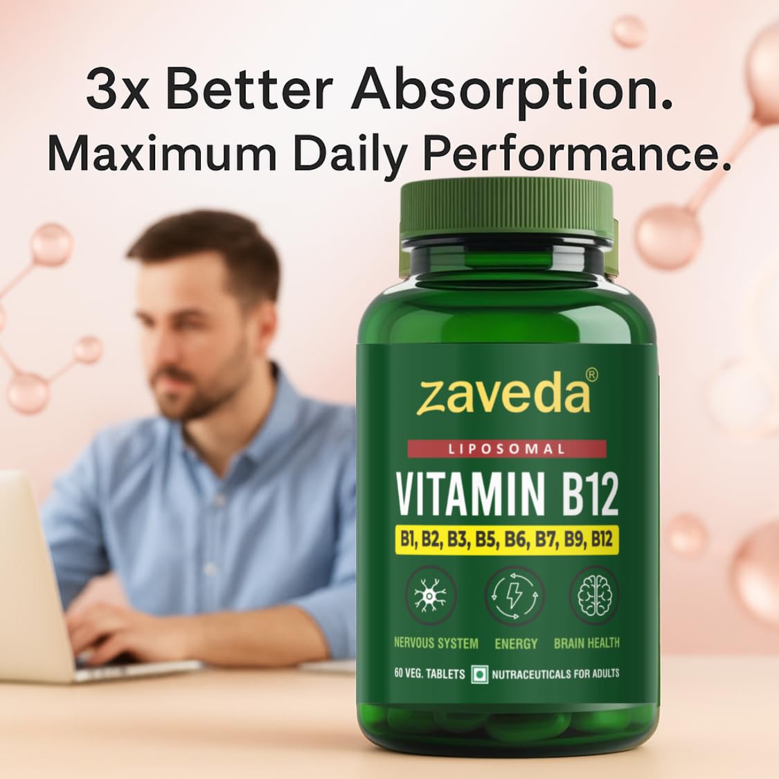 Liposomal Vitamin B12 with B1, B2, B3, B5, B7, B9, 60 Nos. Veg. — Amazon image 2