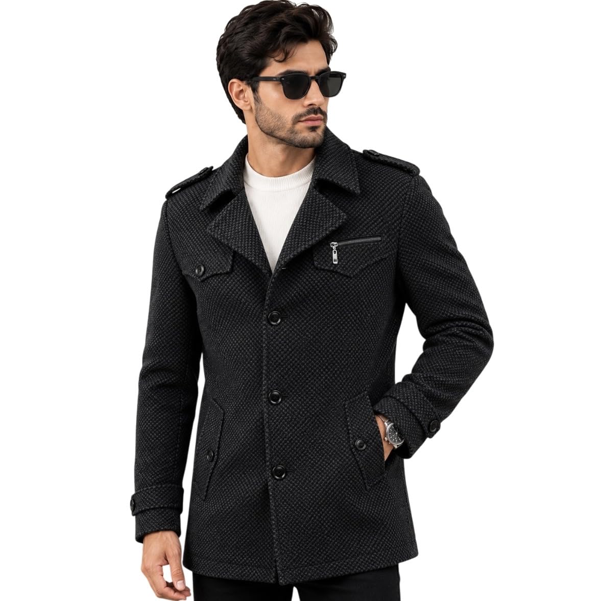 chandre Men's Wool Blend Winter Overcoat, Single Breasted, Coat, Size L-picture-25