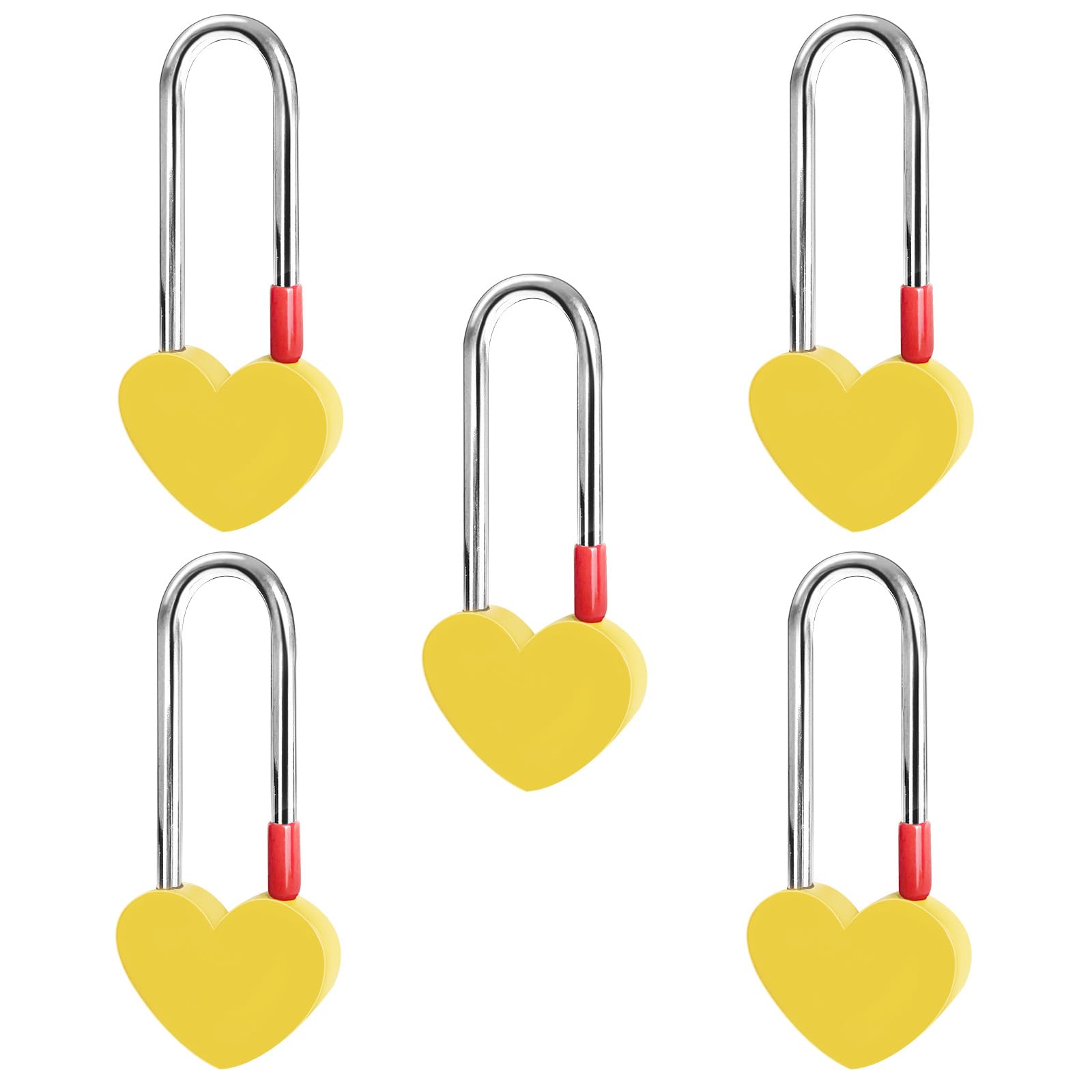 Candado de corazón único sin llave, 5 candados amarillos de 3.5 pulgadas, 50 mm, para puente Lovelock, árbol de deseos (sin llave)