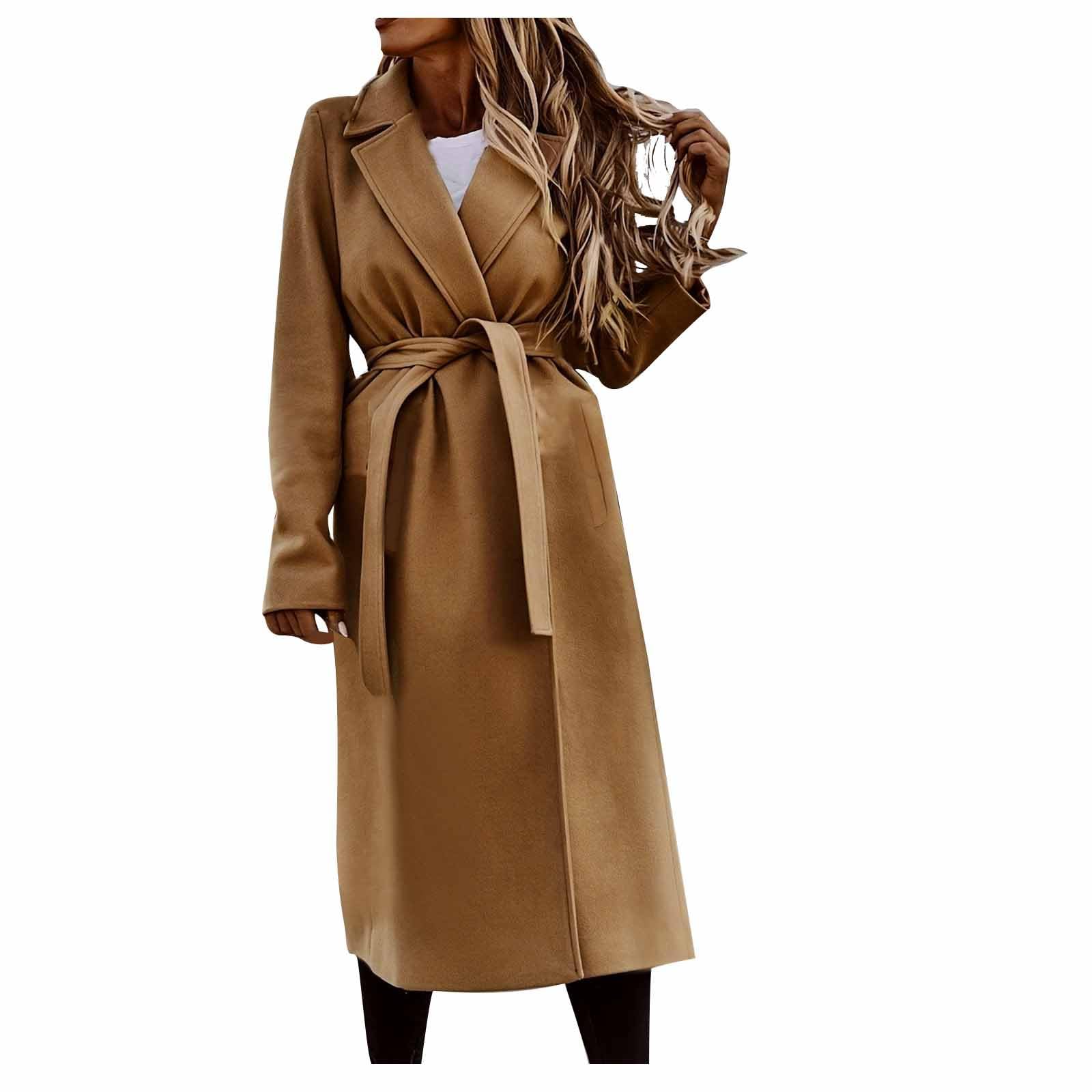 HAOLEI Cappotto Donna Lana Trench Moda Coat Lana Elegante Trench Donna Doppiopetto/Cintura Stile Cappotto con Risvolto Elegante Classico retrò di Tendenza Cardigan Giubbotto