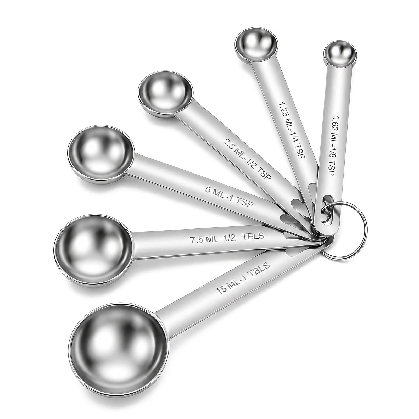 Stainless Steel Measuring Spoons Set of 6, Metal Measure Spoon for Dry and Liquid Ingredients, Includes Tablespoon and Teaspoon Scoop for Cooking and Baking, Fit in Spice Jars