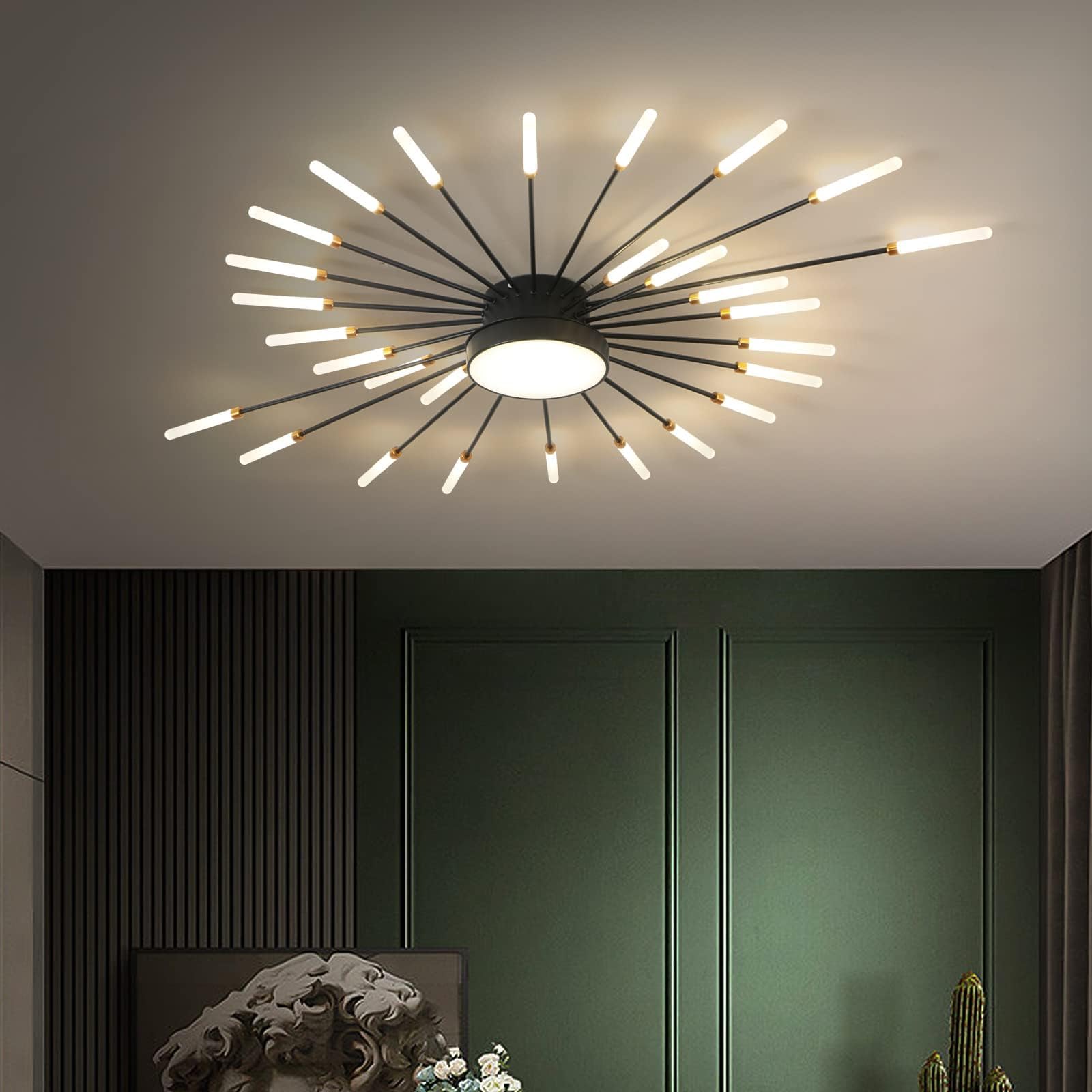 Plafonnier Led Moderne, Lustre 28+1 TêTes À Intensité Variable,Plafonniers Doré Pour Chambre À Coucher,Salon,Cuisine,Salle À Manger, Restaurant,Bureau, 3000K-6000K Avec Télécommande