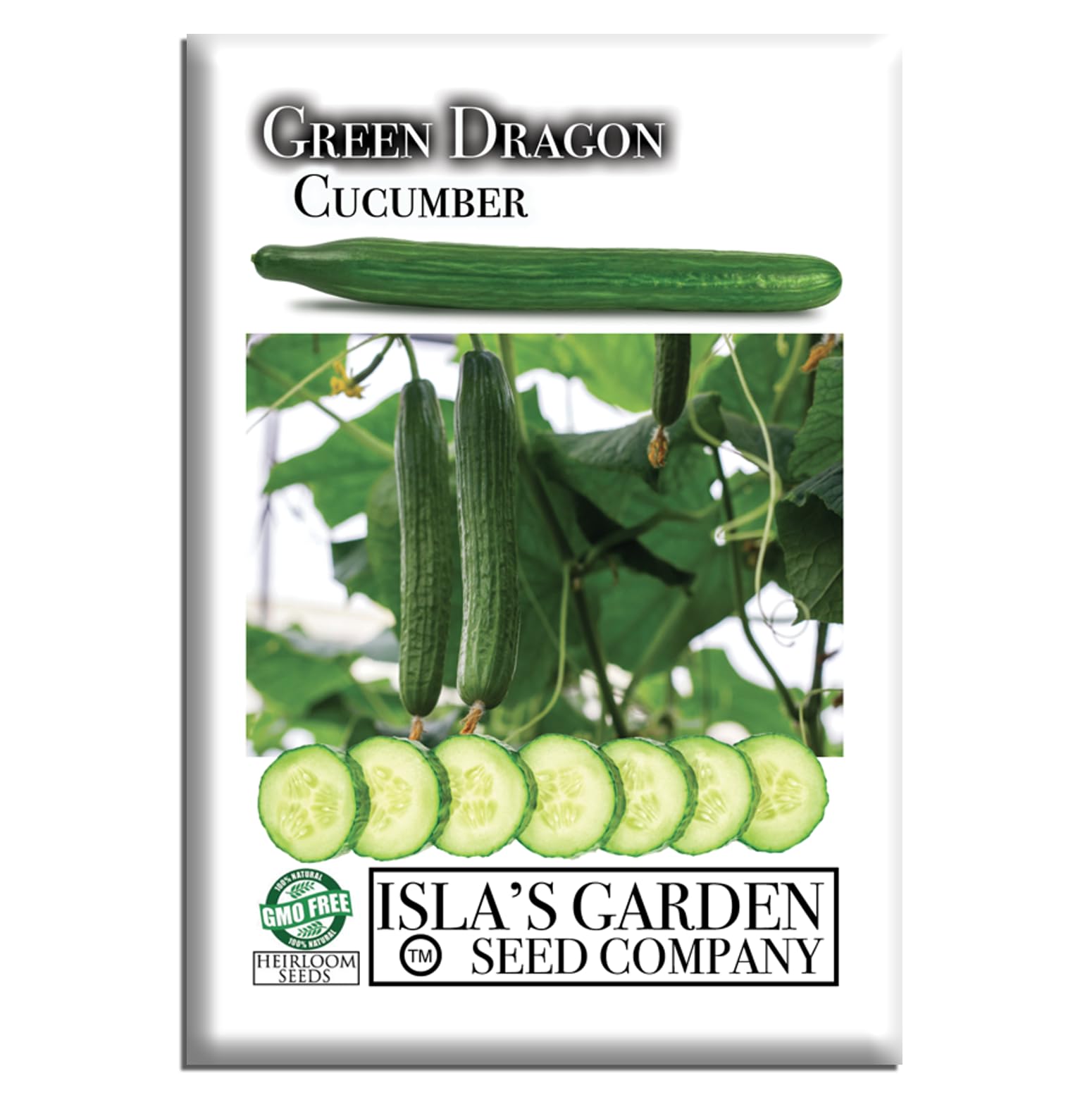 Green Dragon Long Cucumber Seeds (Cucumis sativus)– 50+ Non-GMO Heirloom Seeds by Isla’s Garden Seeds, Crisp Slender Chinese Cucumbers for Slicing, Salads & Fresh Eating, Perfect Home Garden Gift Idea